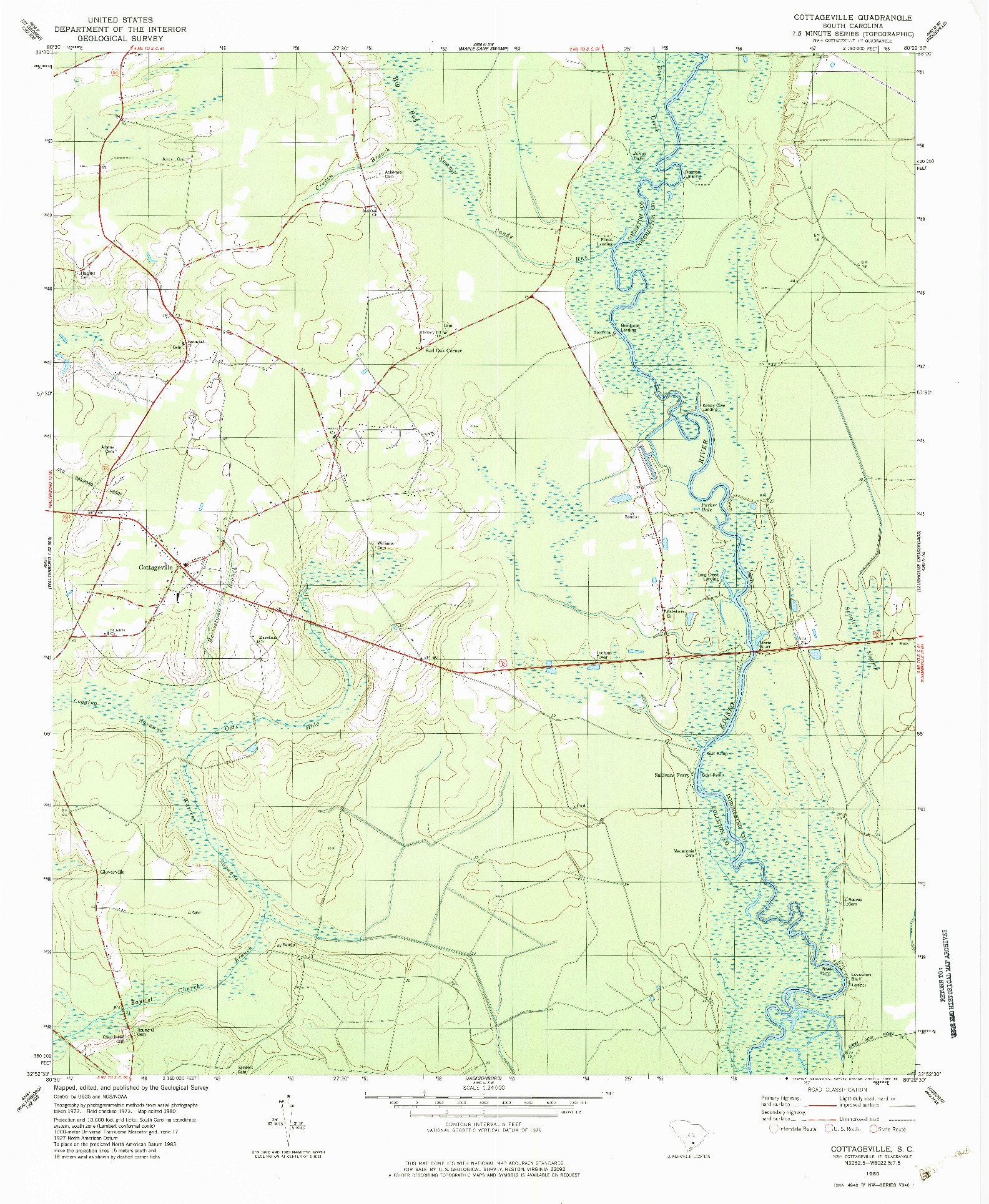 USGS 1:24000-SCALE QUADRANGLE FOR COTTAGEVILLE, SC 1980
