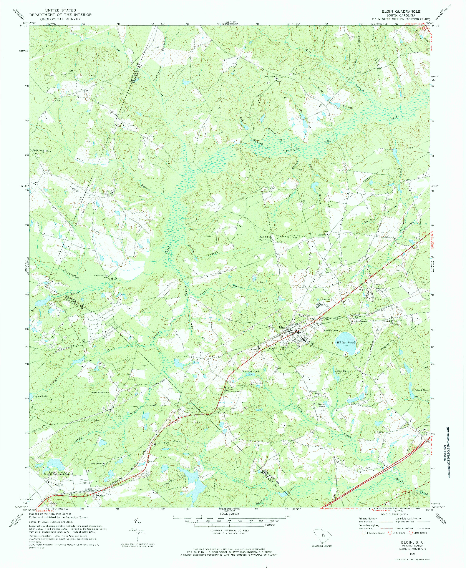 USGS 1:24000-SCALE QUADRANGLE FOR ELGIN, SC 1971