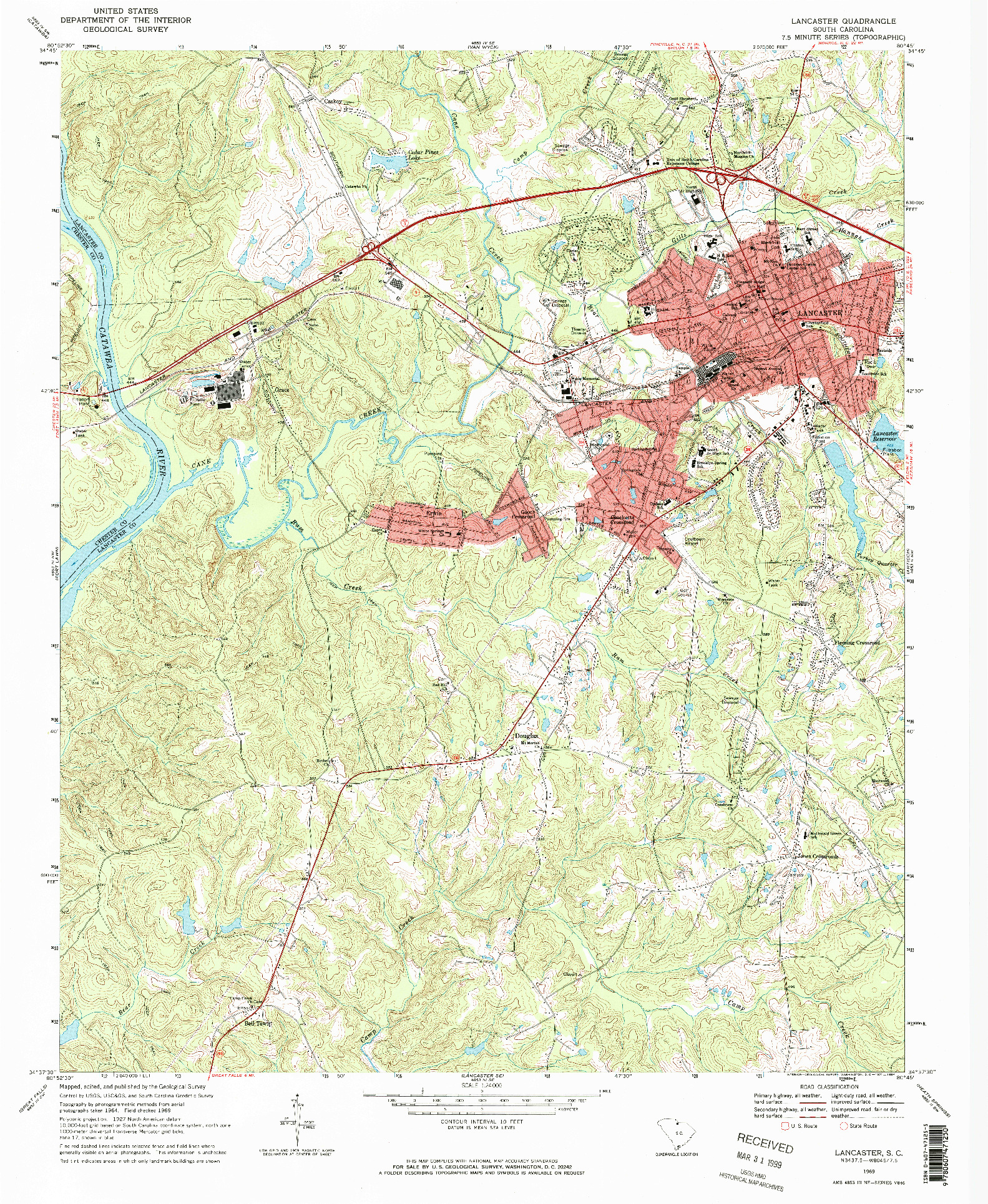 USGS 1:24000-SCALE QUADRANGLE FOR LANCASTER, SC 1969