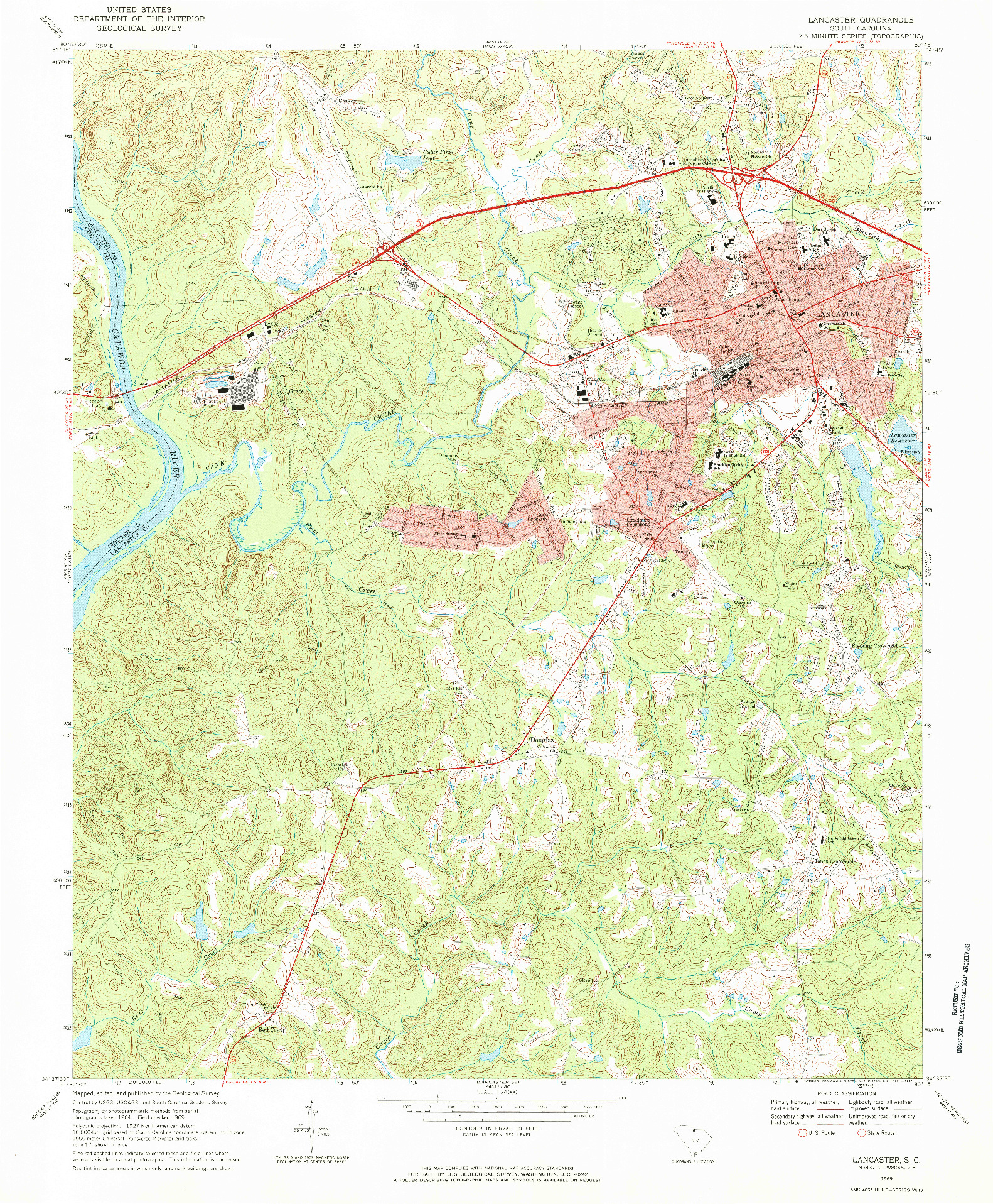 USGS 1:24000-SCALE QUADRANGLE FOR LANCASTER, SC 1969