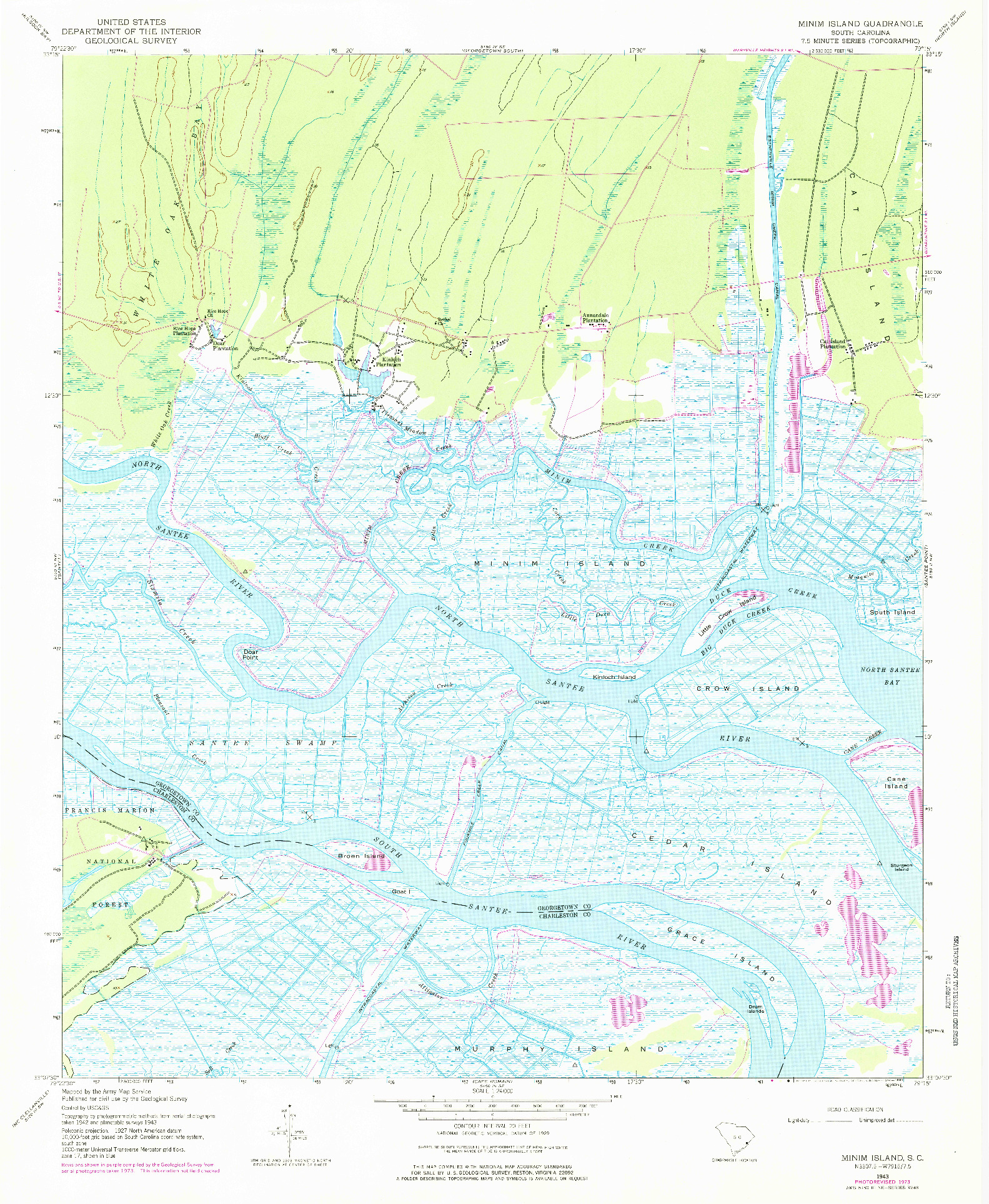 USGS 1:24000-SCALE QUADRANGLE FOR MINIM ISLAND, SC 1943