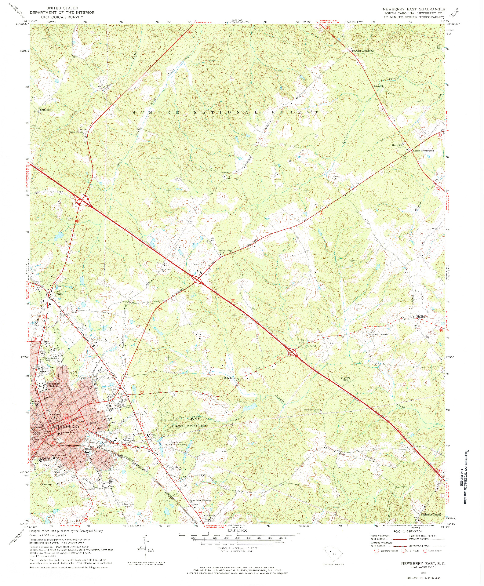 USGS 1:24000-SCALE QUADRANGLE FOR NEWBERRY EAST, SC 1968