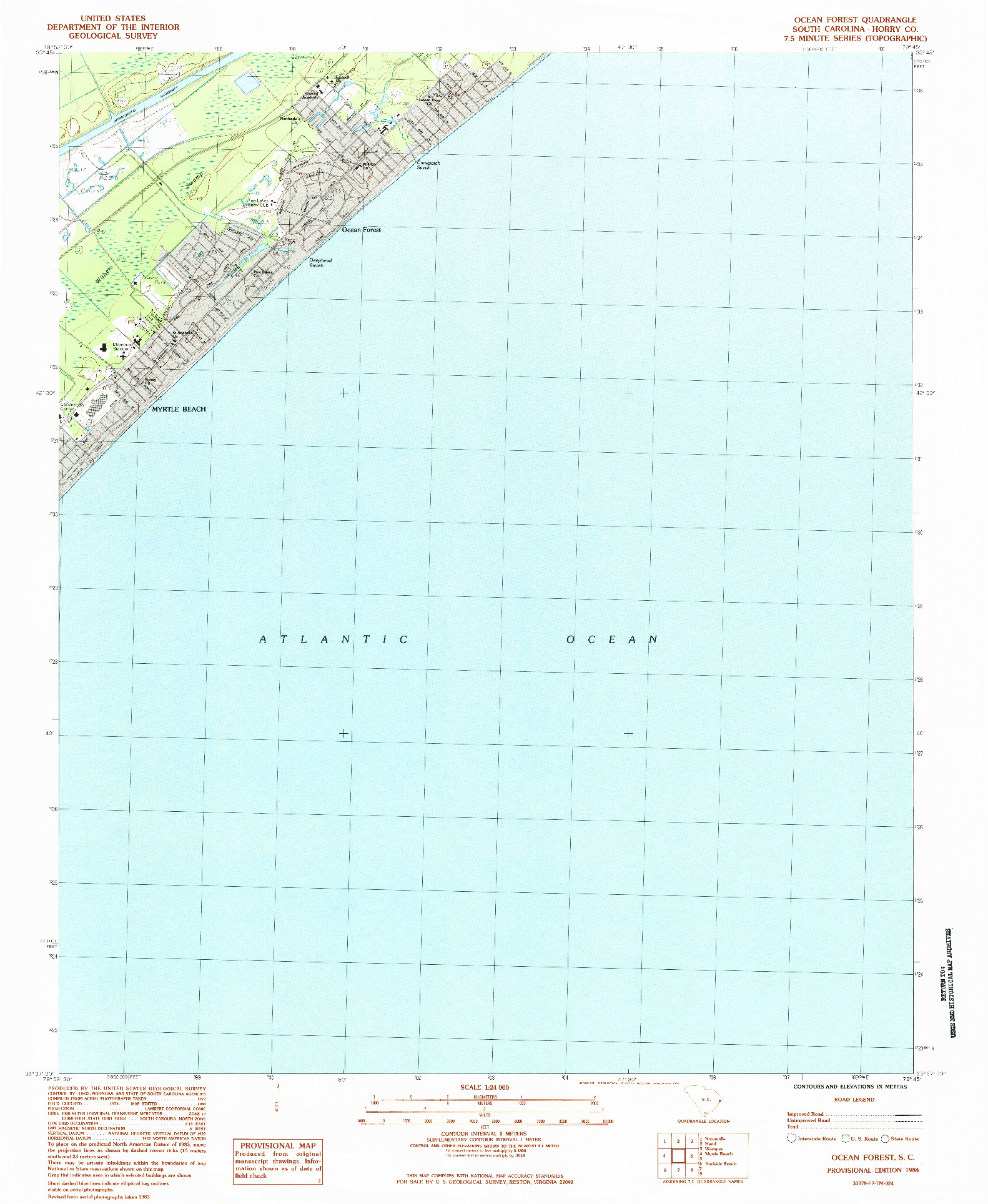 USGS 1:24000-SCALE QUADRANGLE FOR OCEAN FOREST, SC 1984