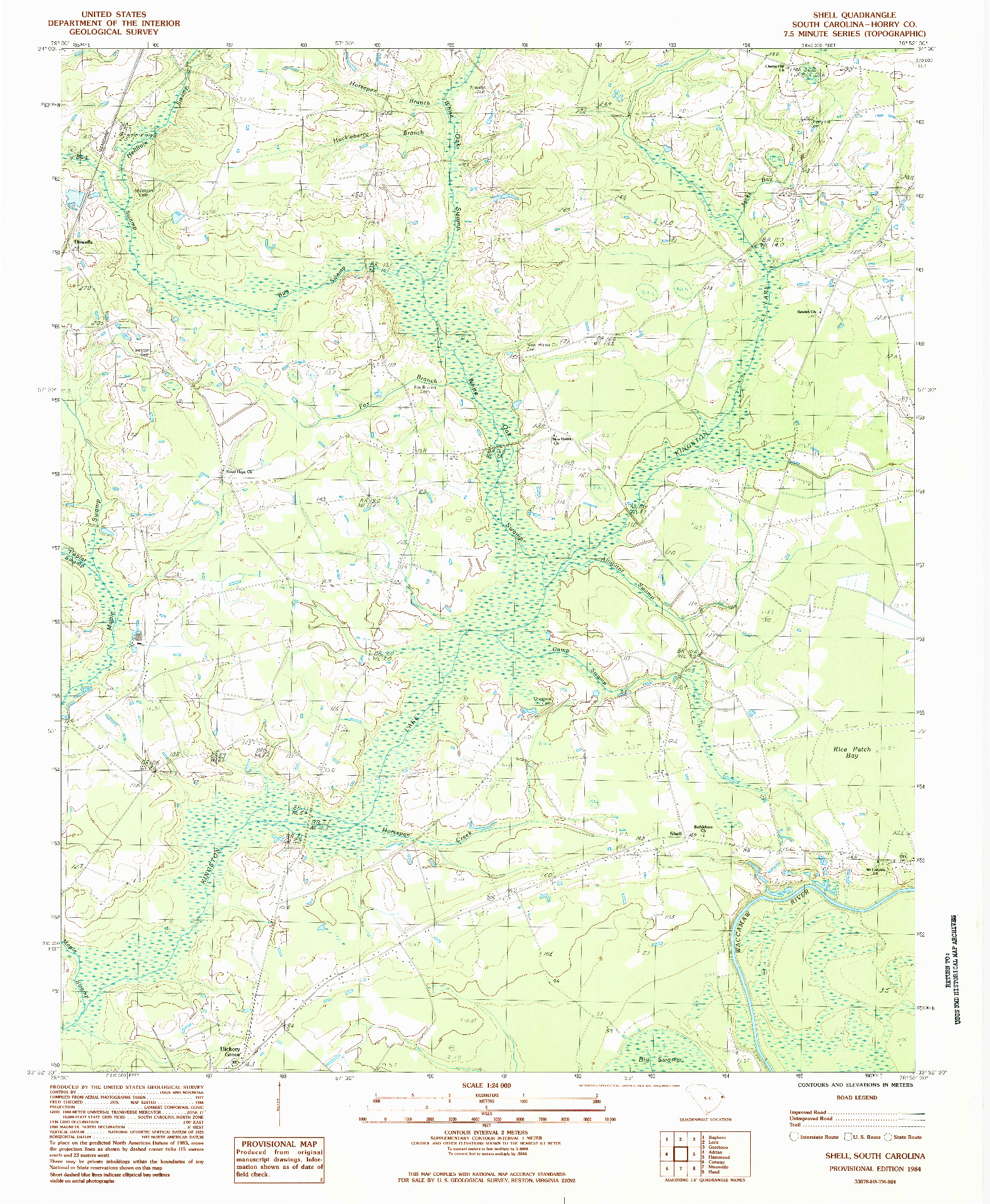 USGS 1:24000-SCALE QUADRANGLE FOR SHELL, SC 1984