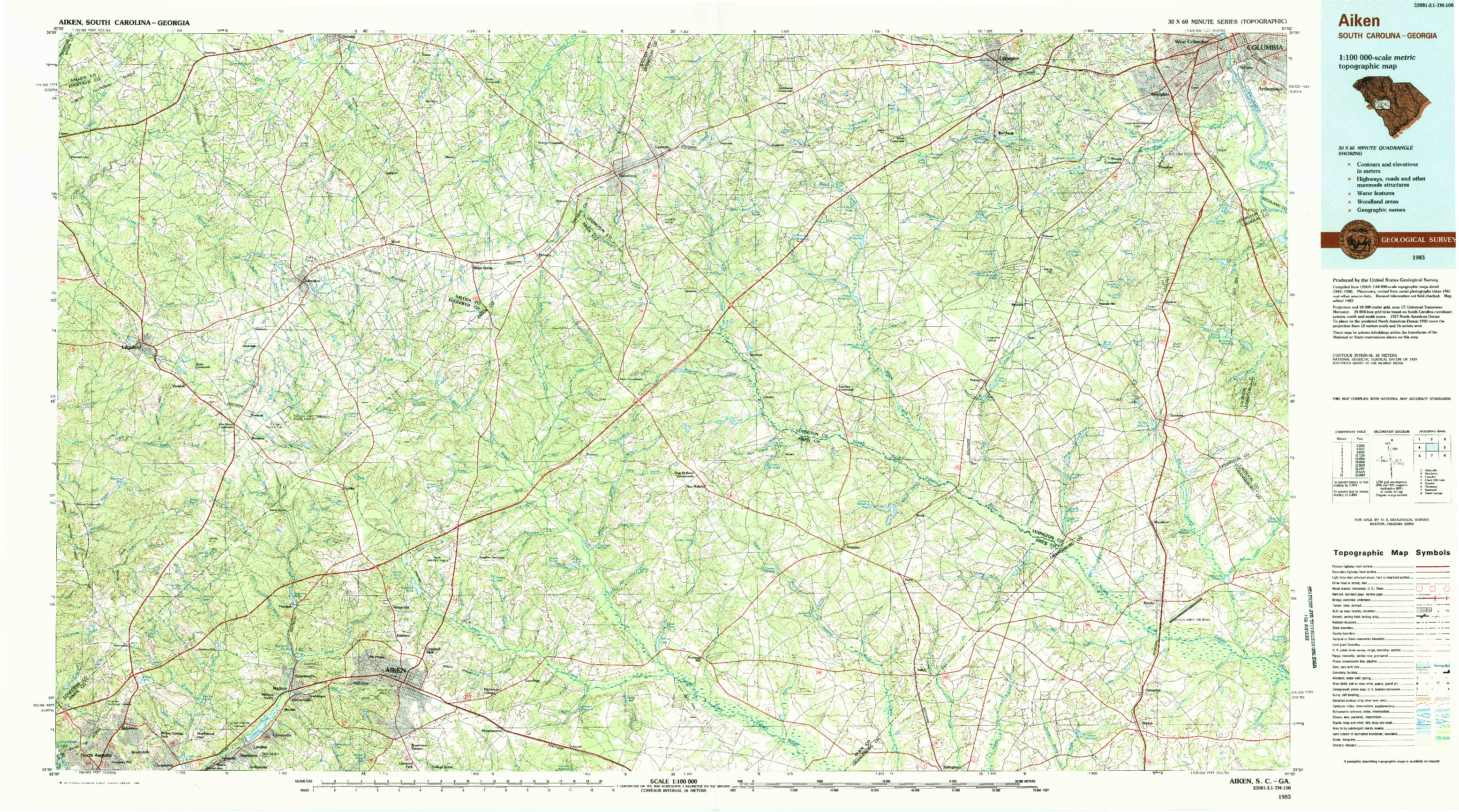 USGS 1:100000-SCALE QUADRANGLE FOR AIKEN, SC 1983