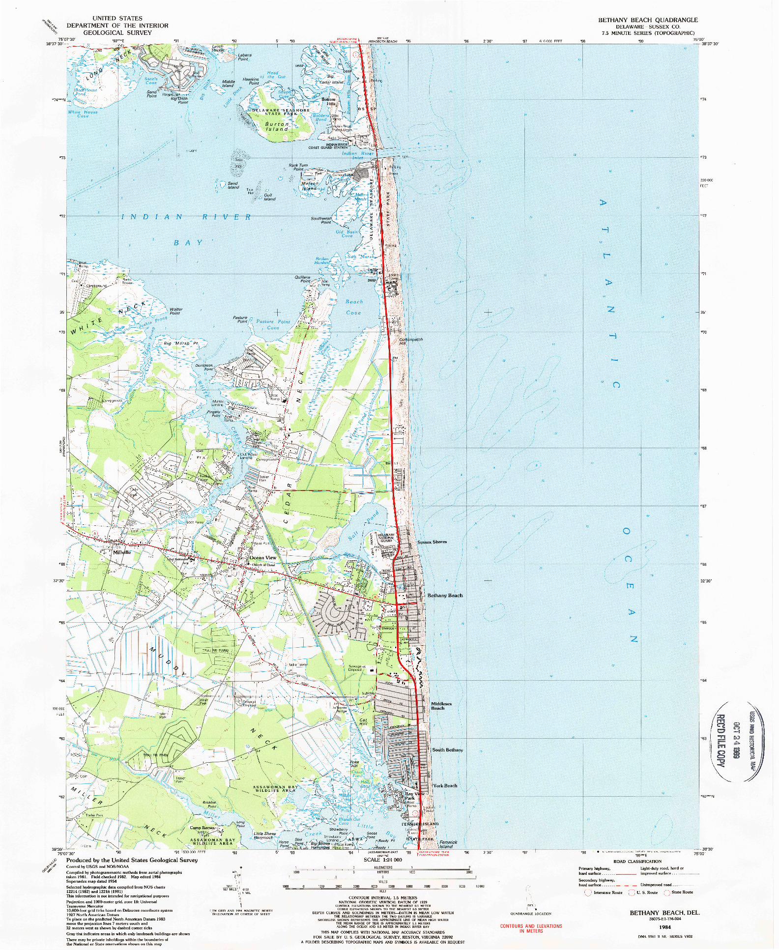 USGS 1:24000-SCALE QUADRANGLE FOR BETHANY BEACH, DE 1984