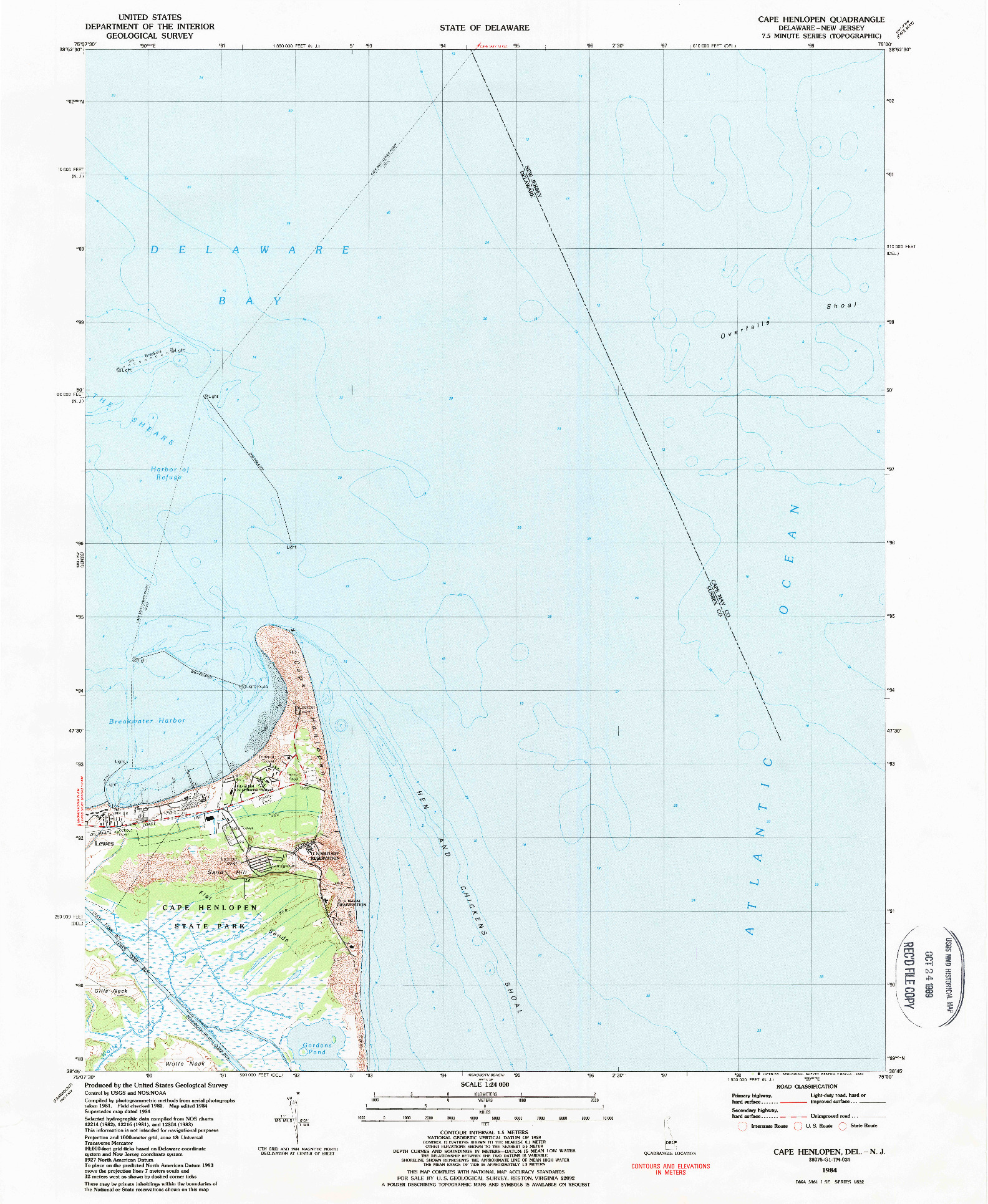 USGS 1:24000-SCALE QUADRANGLE FOR CAPE HENLOPEN, DE 1984