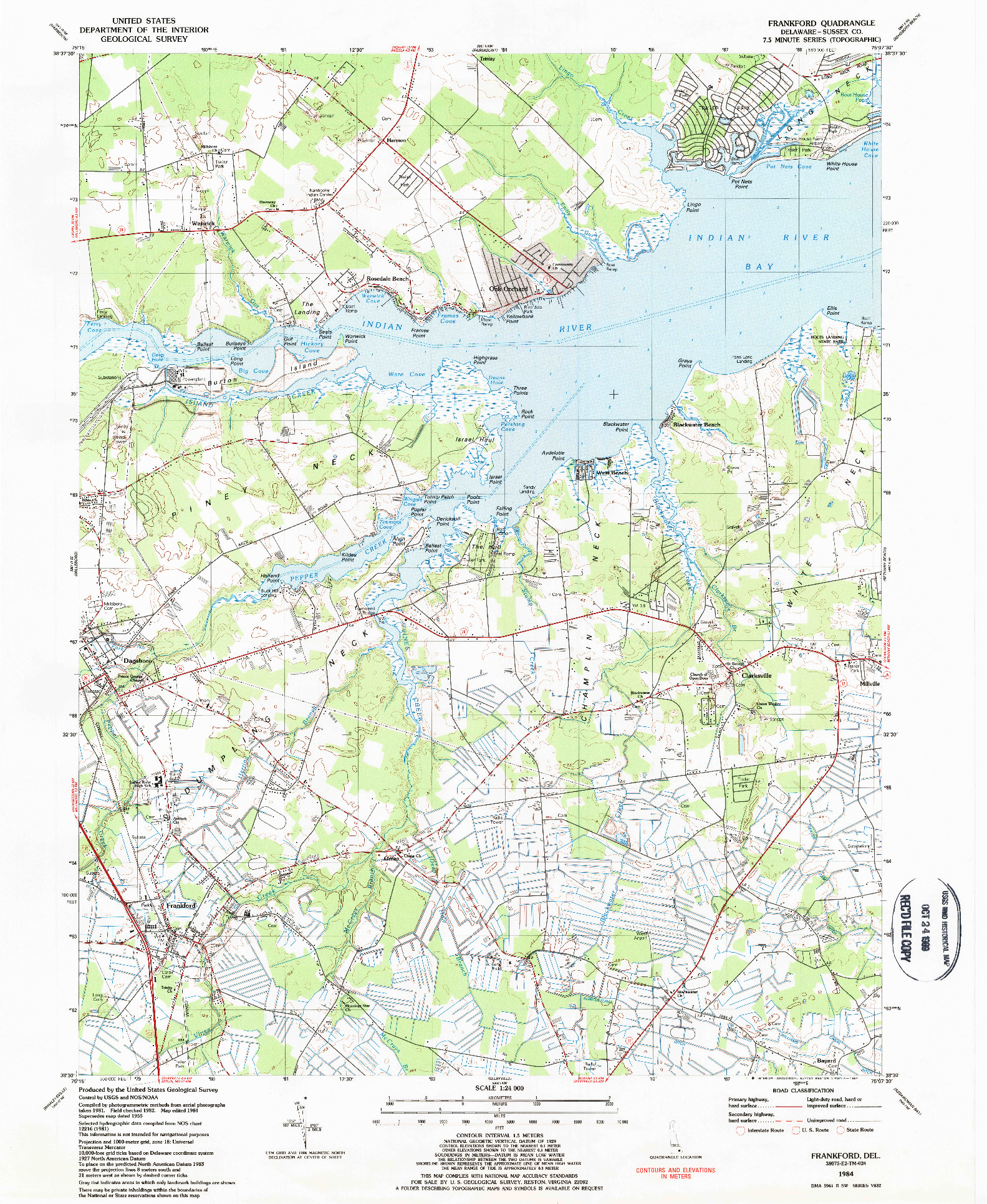 USGS 1:24000-SCALE QUADRANGLE FOR FRANKFORD, DE 1984