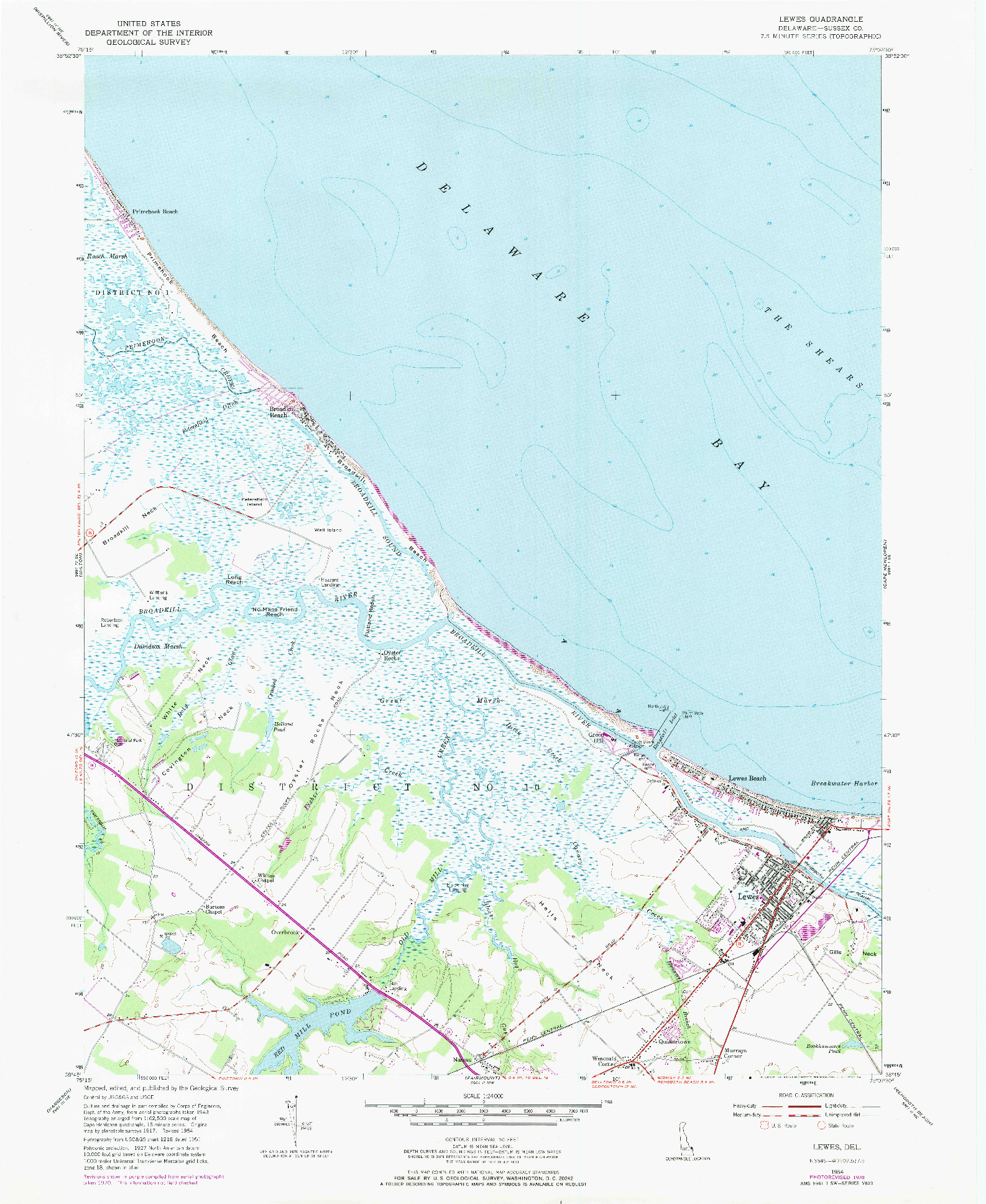 USGS 1:24000-SCALE QUADRANGLE FOR LEWES, DE 1954