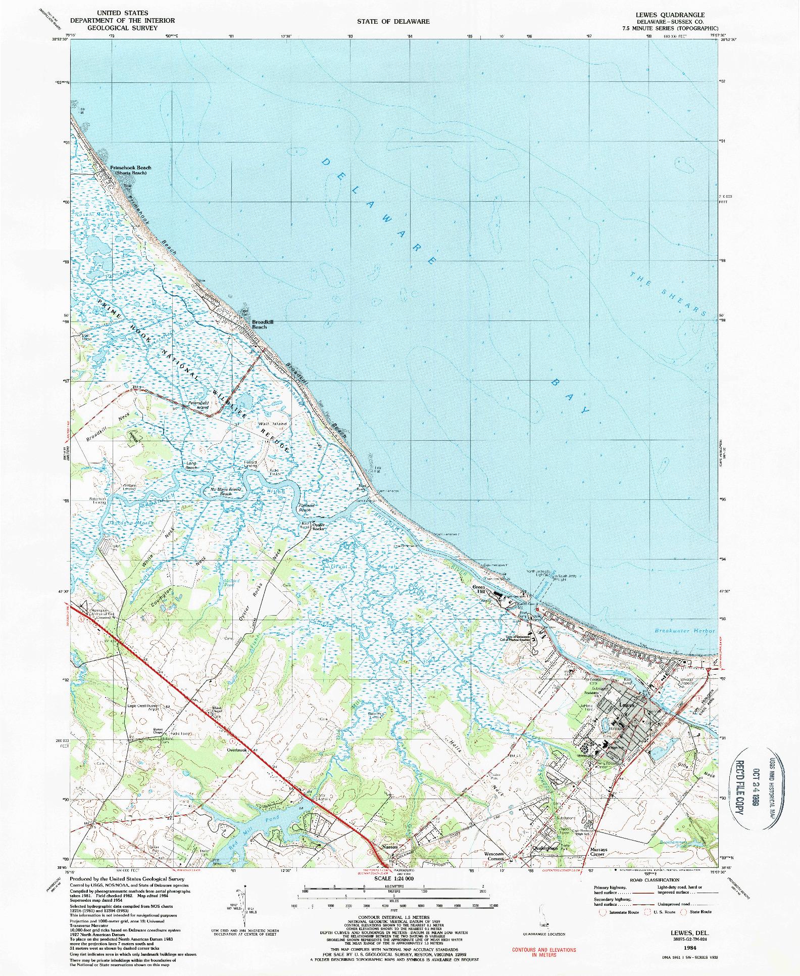 USGS 1:24000-SCALE QUADRANGLE FOR LEWES, DE 1984