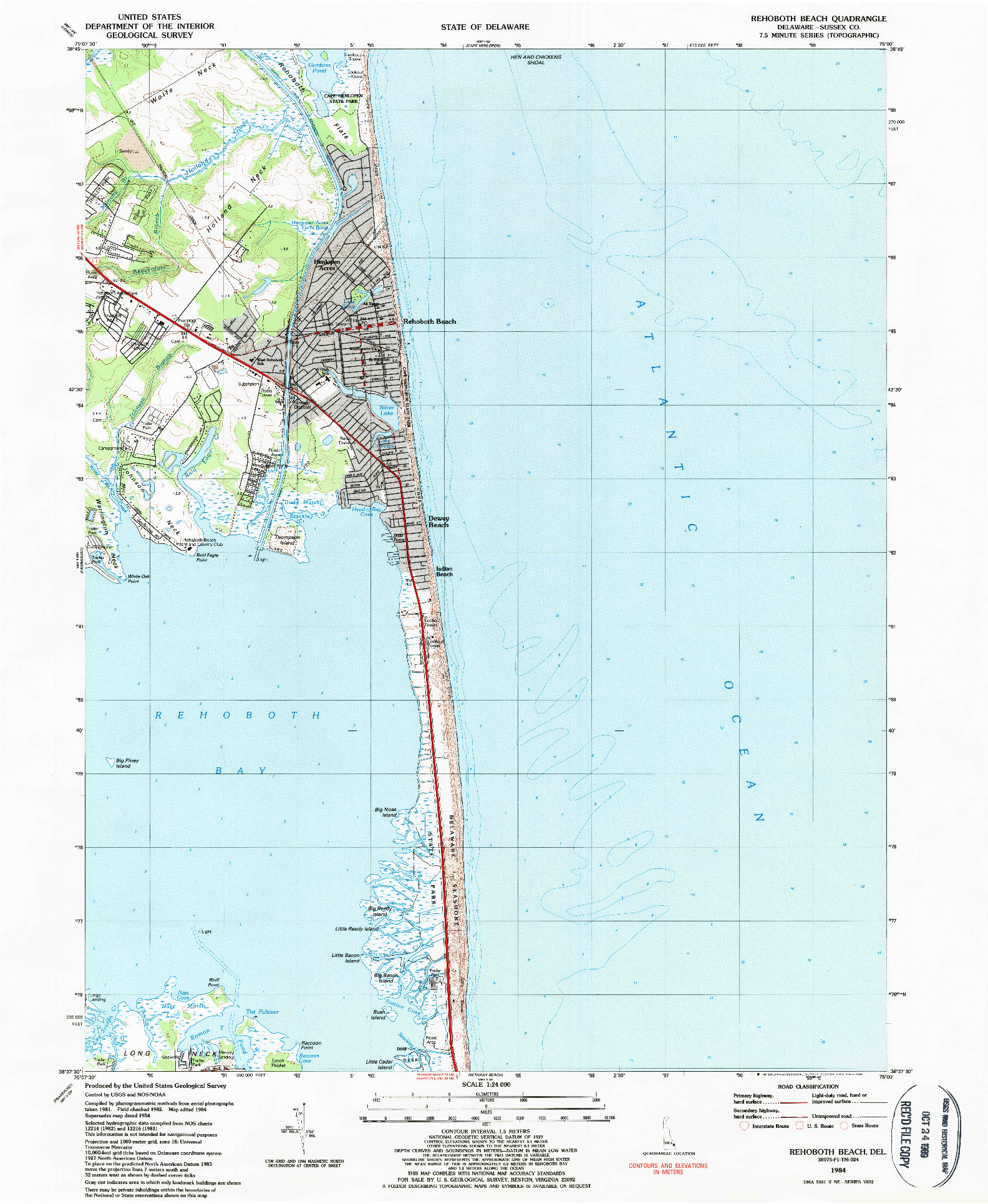 USGS 1:24000-SCALE QUADRANGLE FOR REHOBOTH BEACH, DE 1984