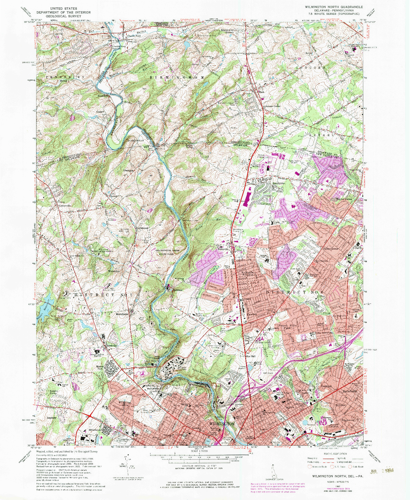 USGS 1:24000-SCALE QUADRANGLE FOR WILMINGTON NORTH, DE 1967