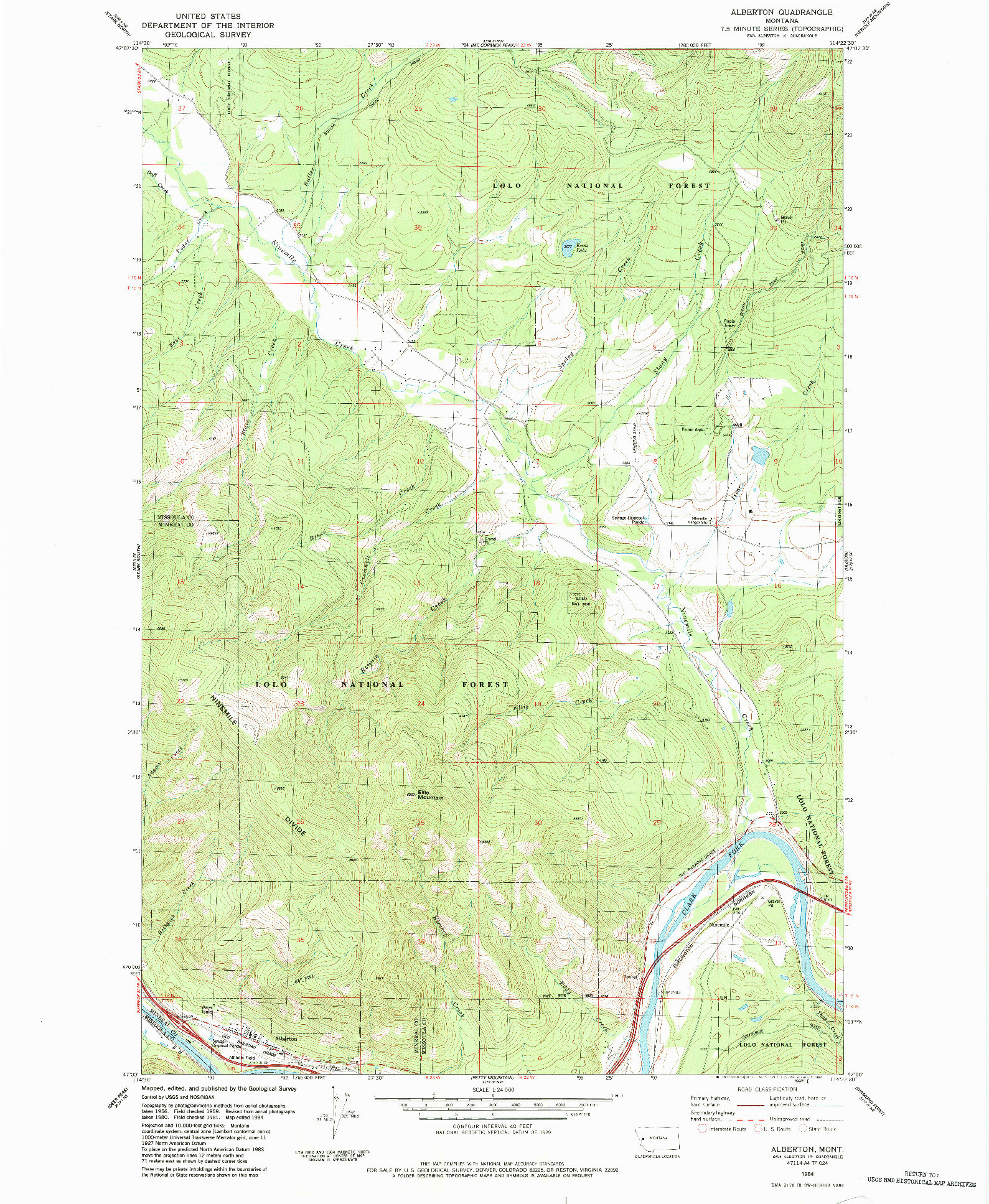 USGS 1:24000-SCALE QUADRANGLE FOR ALBERTON, MT 1984