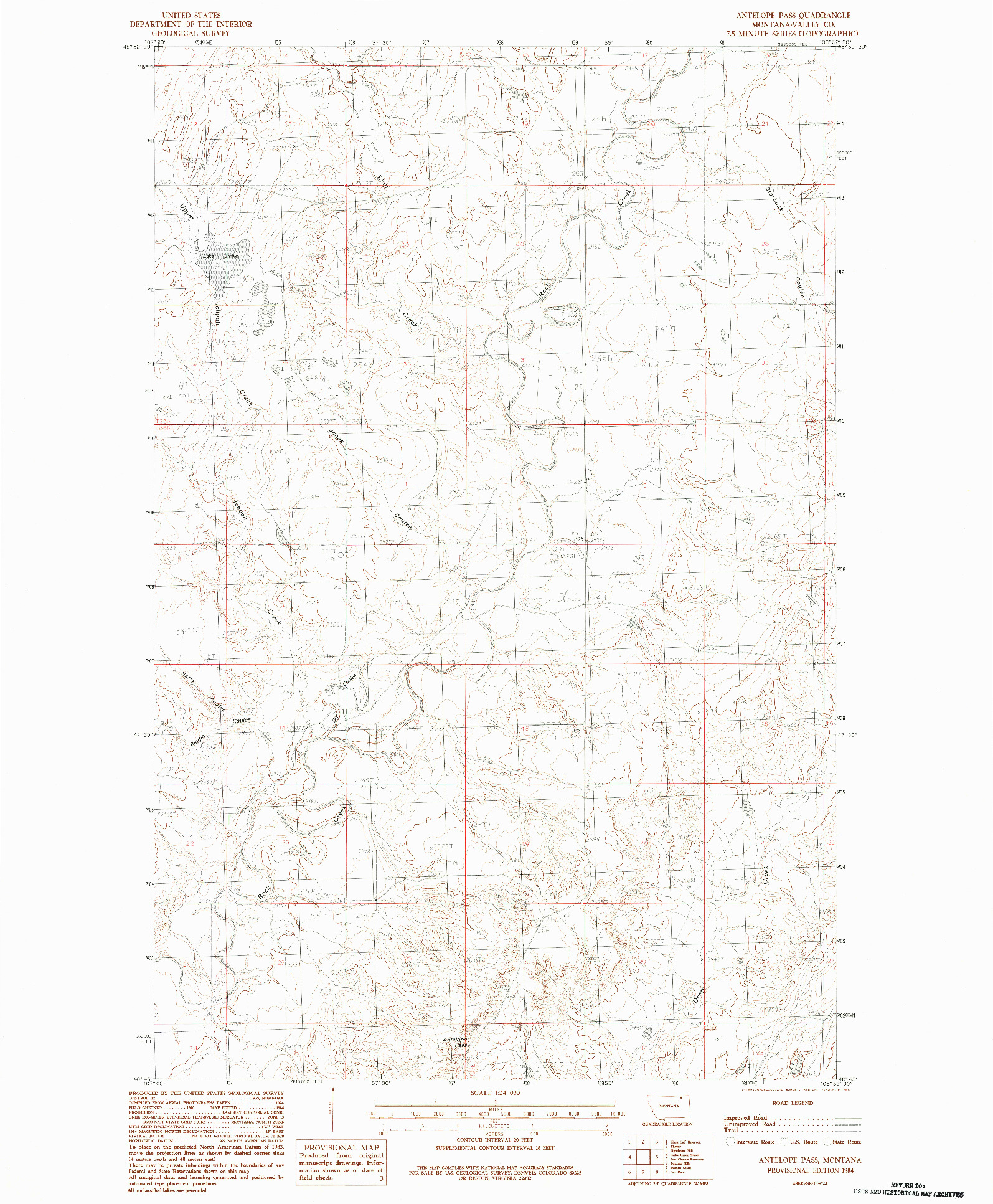 USGS 1:24000-SCALE QUADRANGLE FOR ANTELOPE PASS, MT 1984