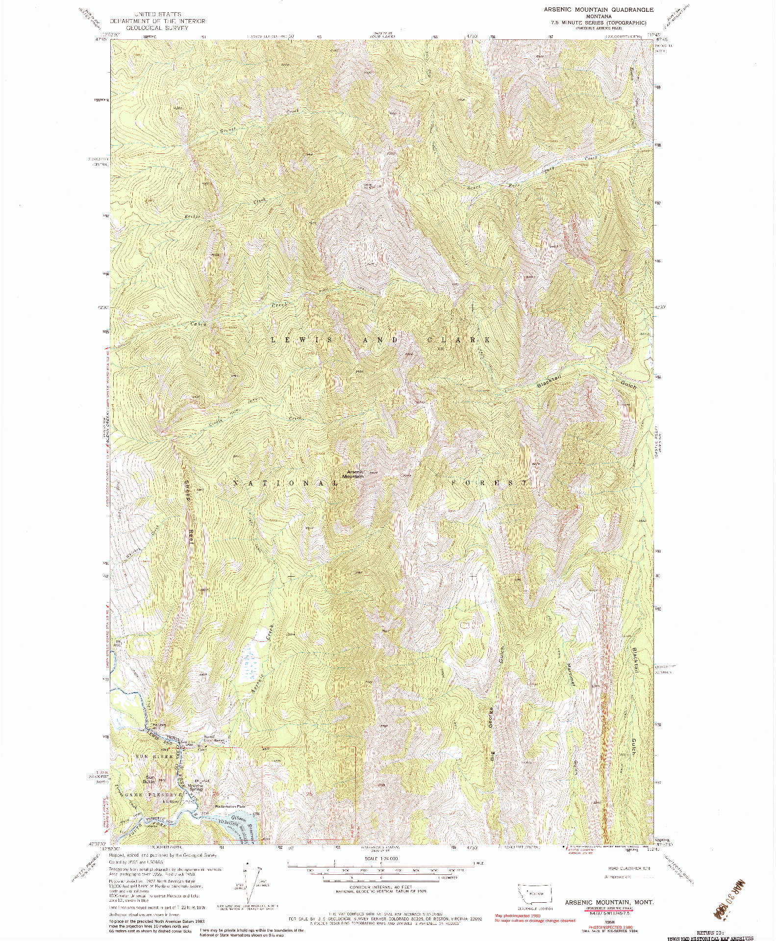 USGS 1:24000-SCALE QUADRANGLE FOR ARSENIC MOUNTAIN, MT 1958