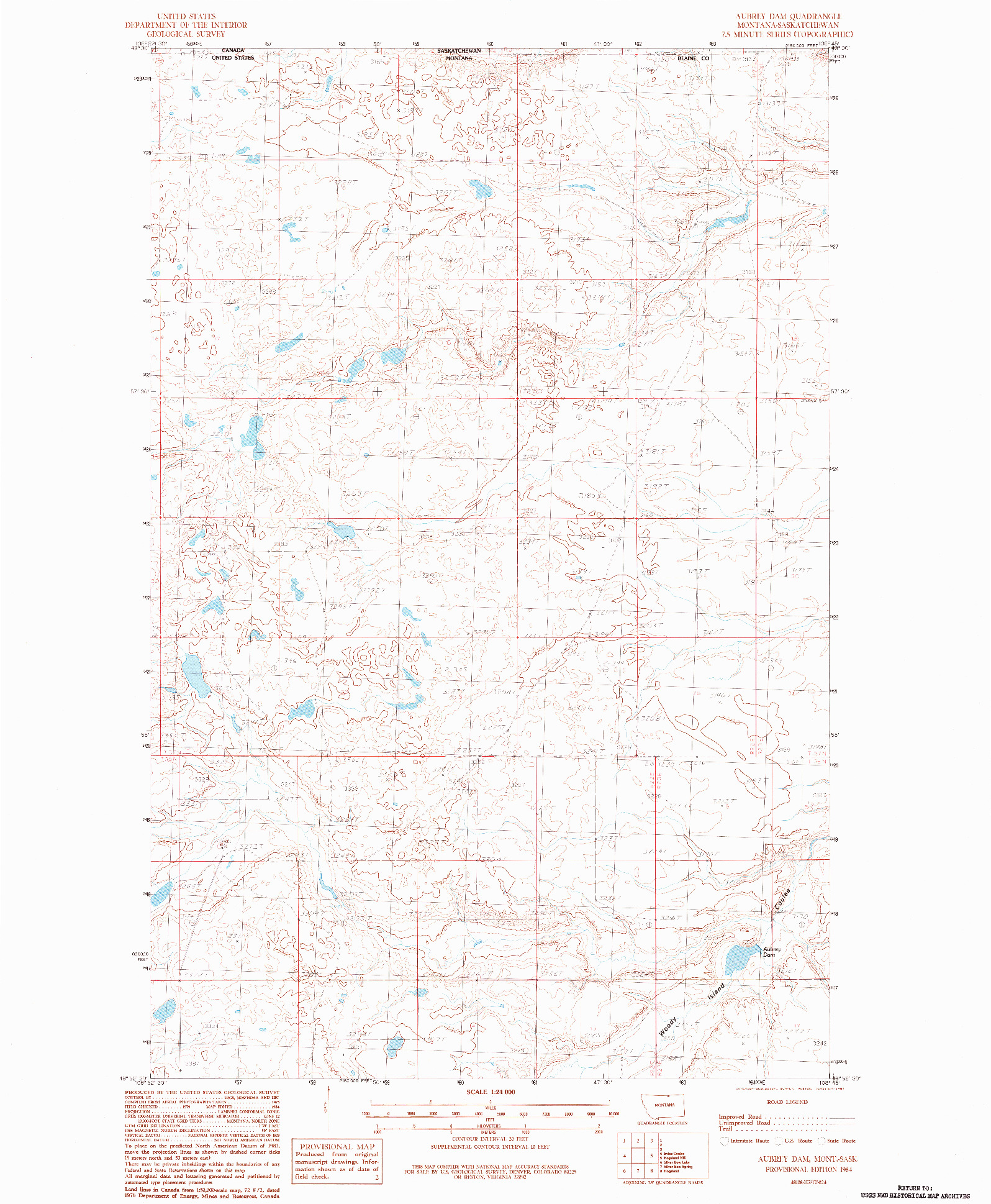 USGS 1:24000-SCALE QUADRANGLE FOR AUBREY DAM, MT 1984