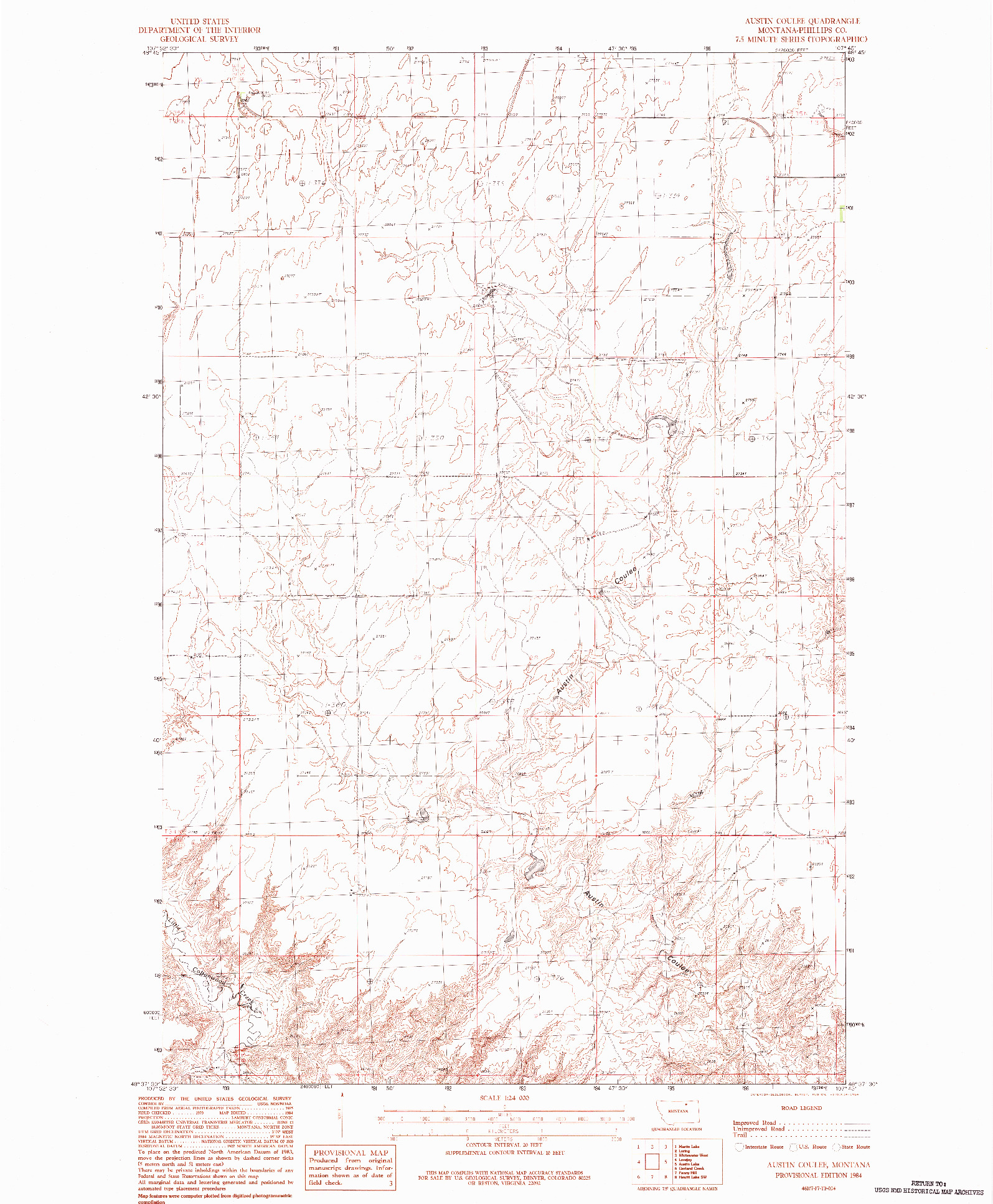 USGS 1:24000-SCALE QUADRANGLE FOR AUSTIN COULEE, MT 1984