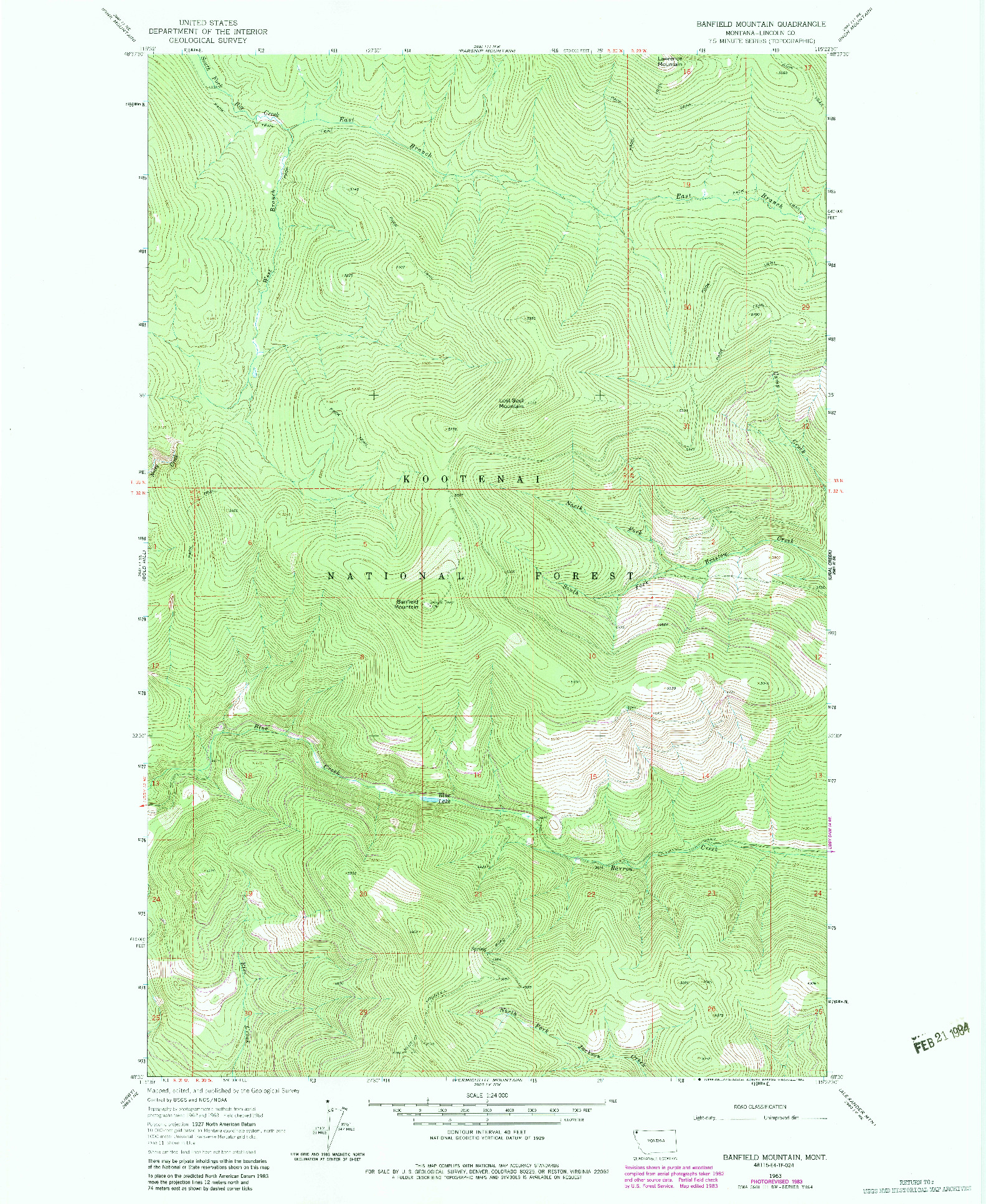 USGS 1:24000-SCALE QUADRANGLE FOR BANFIELD MOUNTAIN, MT 1963