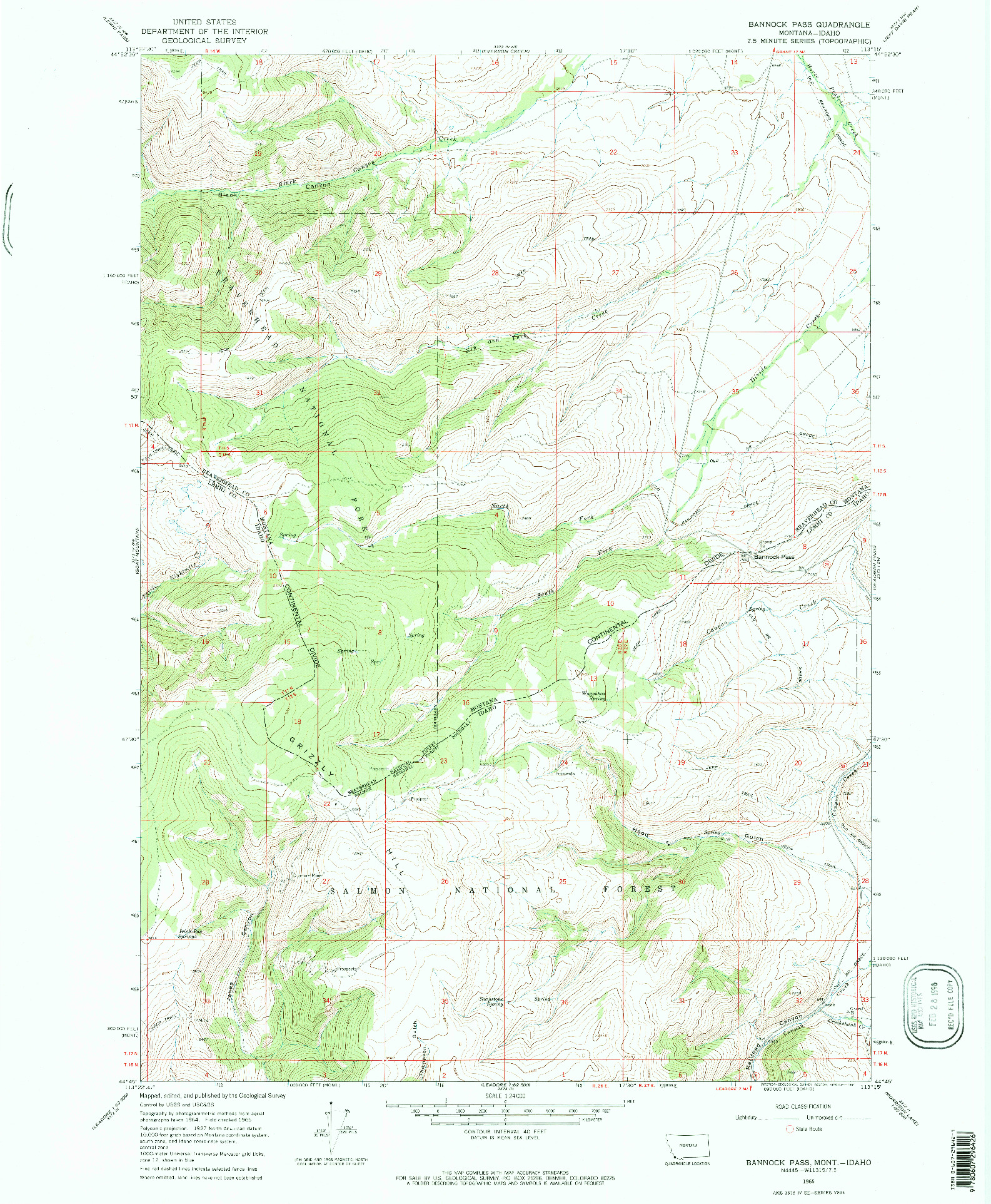 USGS 1:24000-SCALE QUADRANGLE FOR BANNOCK PASS, MT 1965