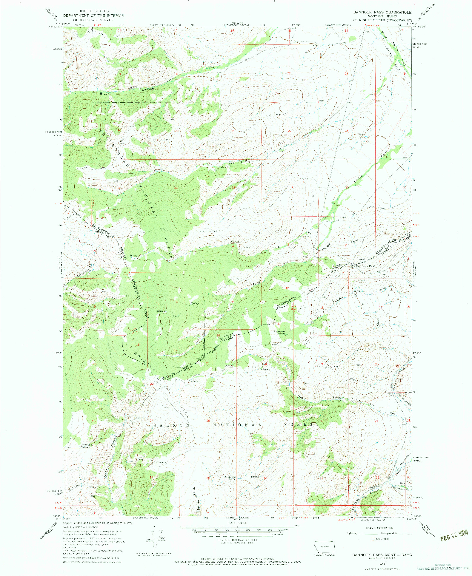 USGS 1:24000-SCALE QUADRANGLE FOR BANNOCK PASS, MT 1965