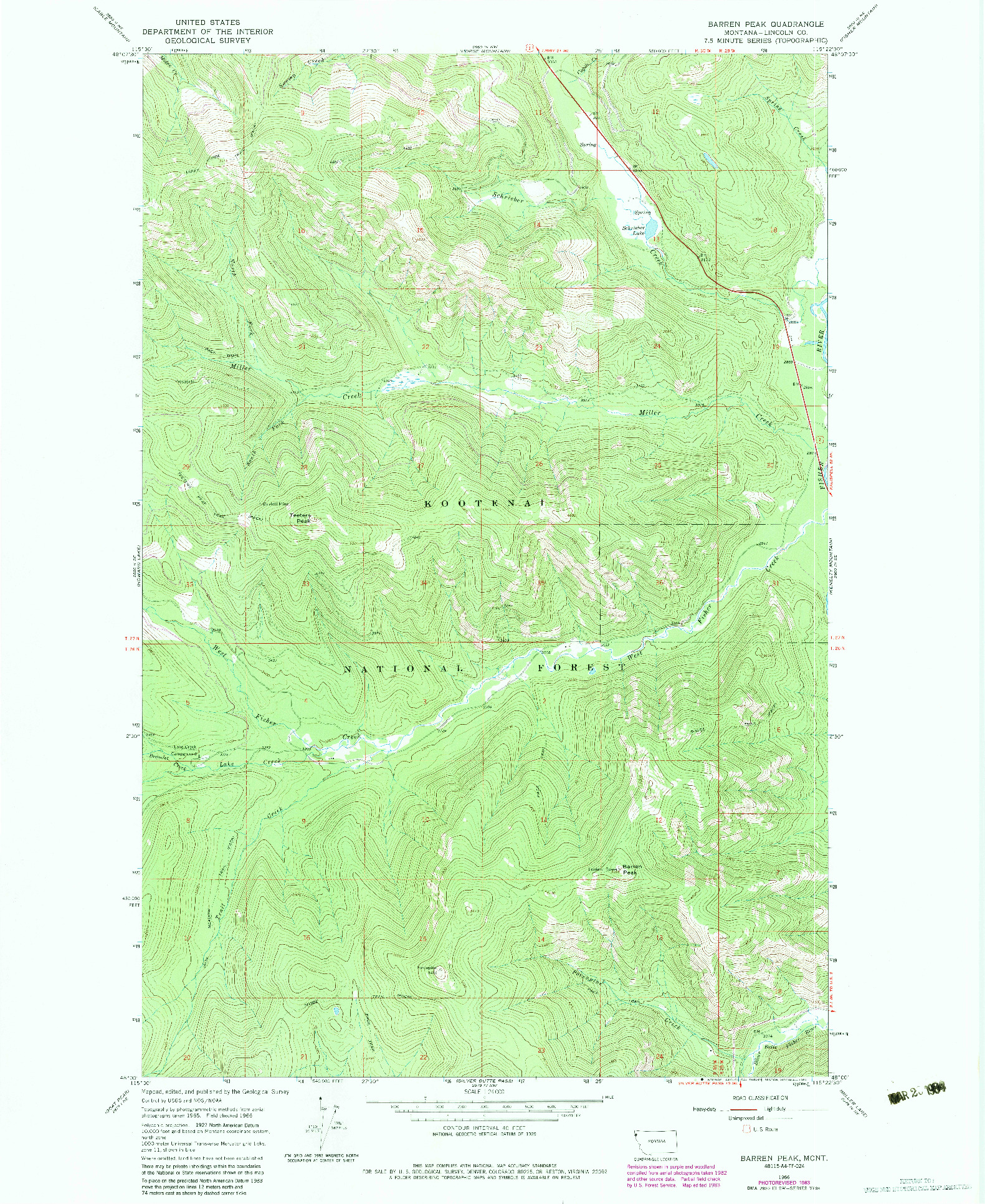 USGS 1:24000-SCALE QUADRANGLE FOR BARREN PEAK, MT 1966