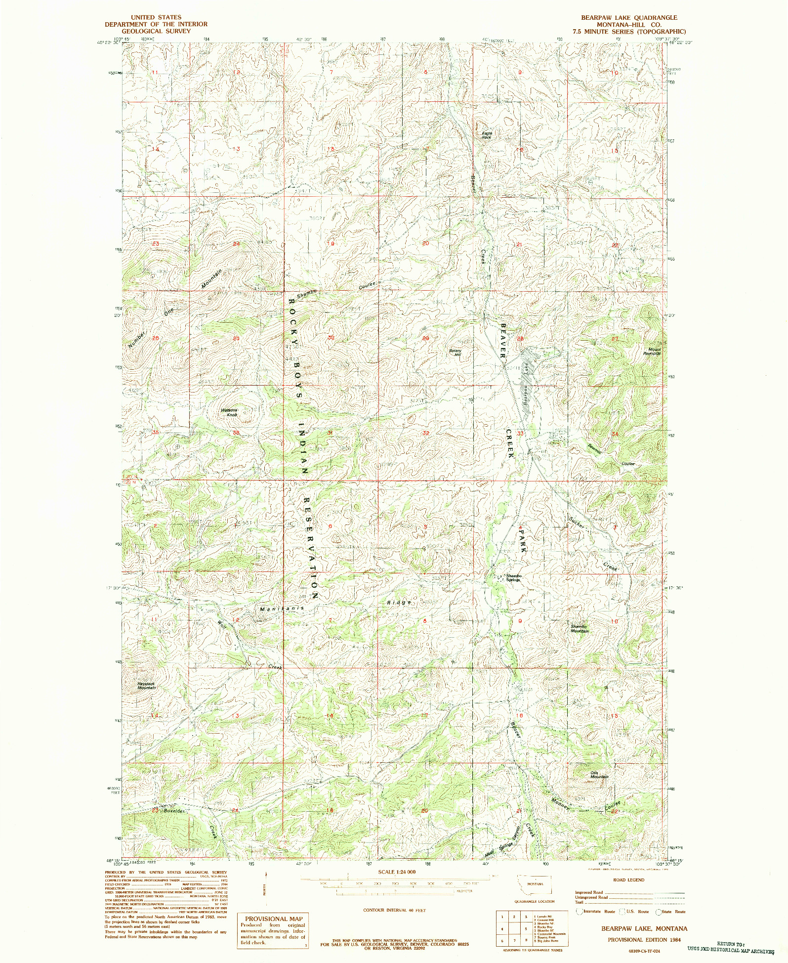 USGS 1:24000-SCALE QUADRANGLE FOR BEARPAW LAKE, MT 1984