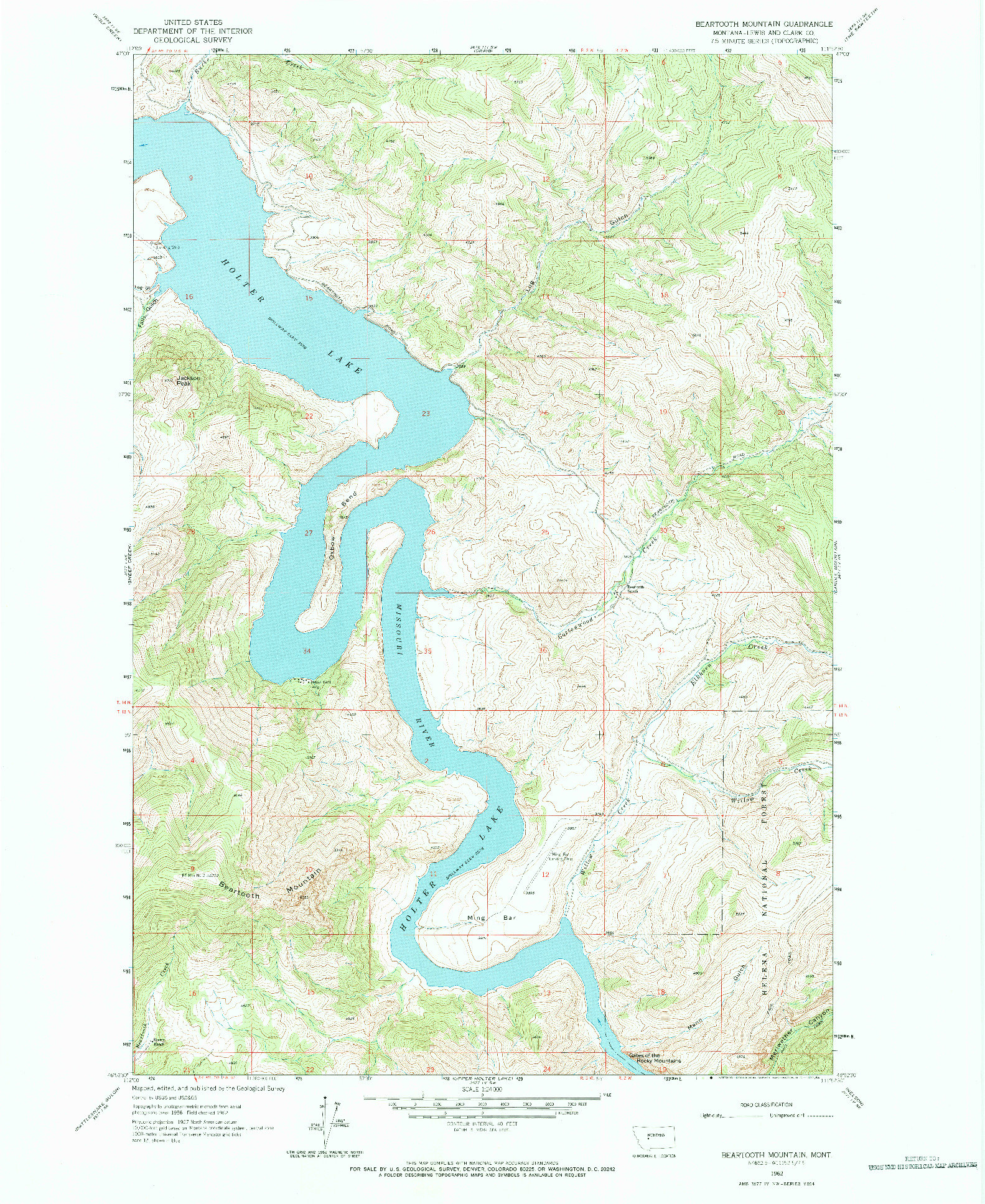 USGS 1:24000-SCALE QUADRANGLE FOR BEARTOOTH MOUNTAIN, MT 1962