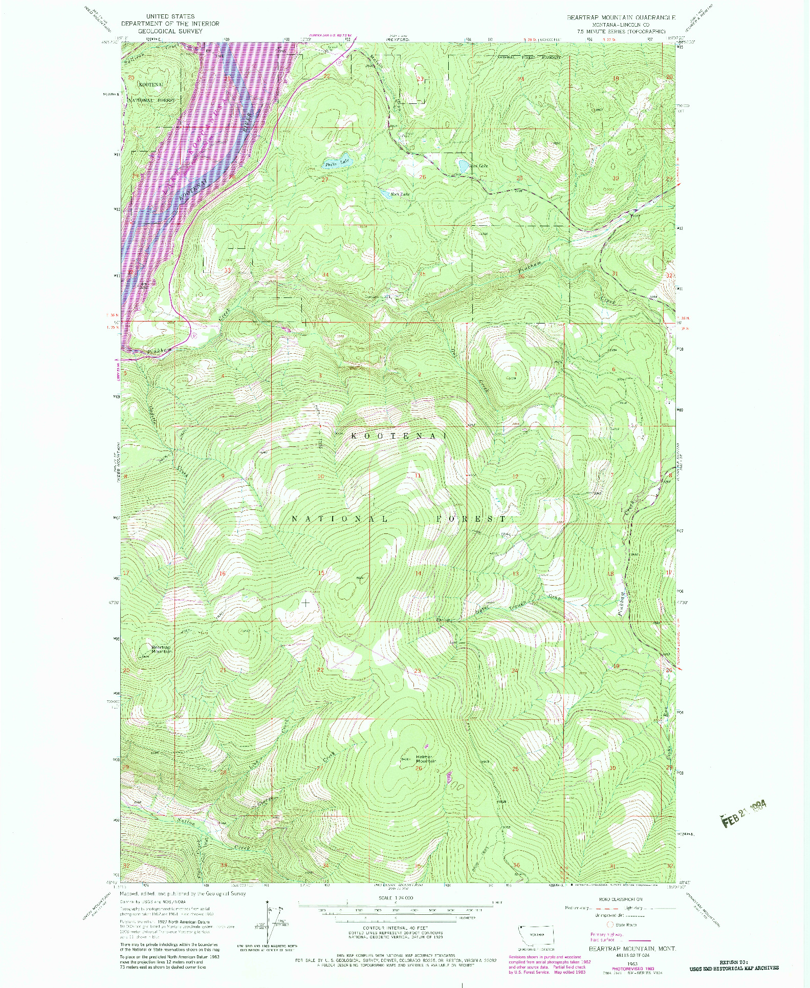 USGS 1:24000-SCALE QUADRANGLE FOR BEARTRAP MOUNTAIN, MT 1963
