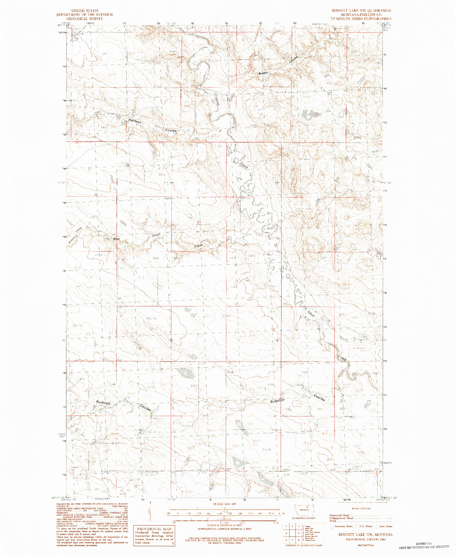 USGS 1:24000-SCALE QUADRANGLE FOR BENNETT LAKE NW, MT 1984