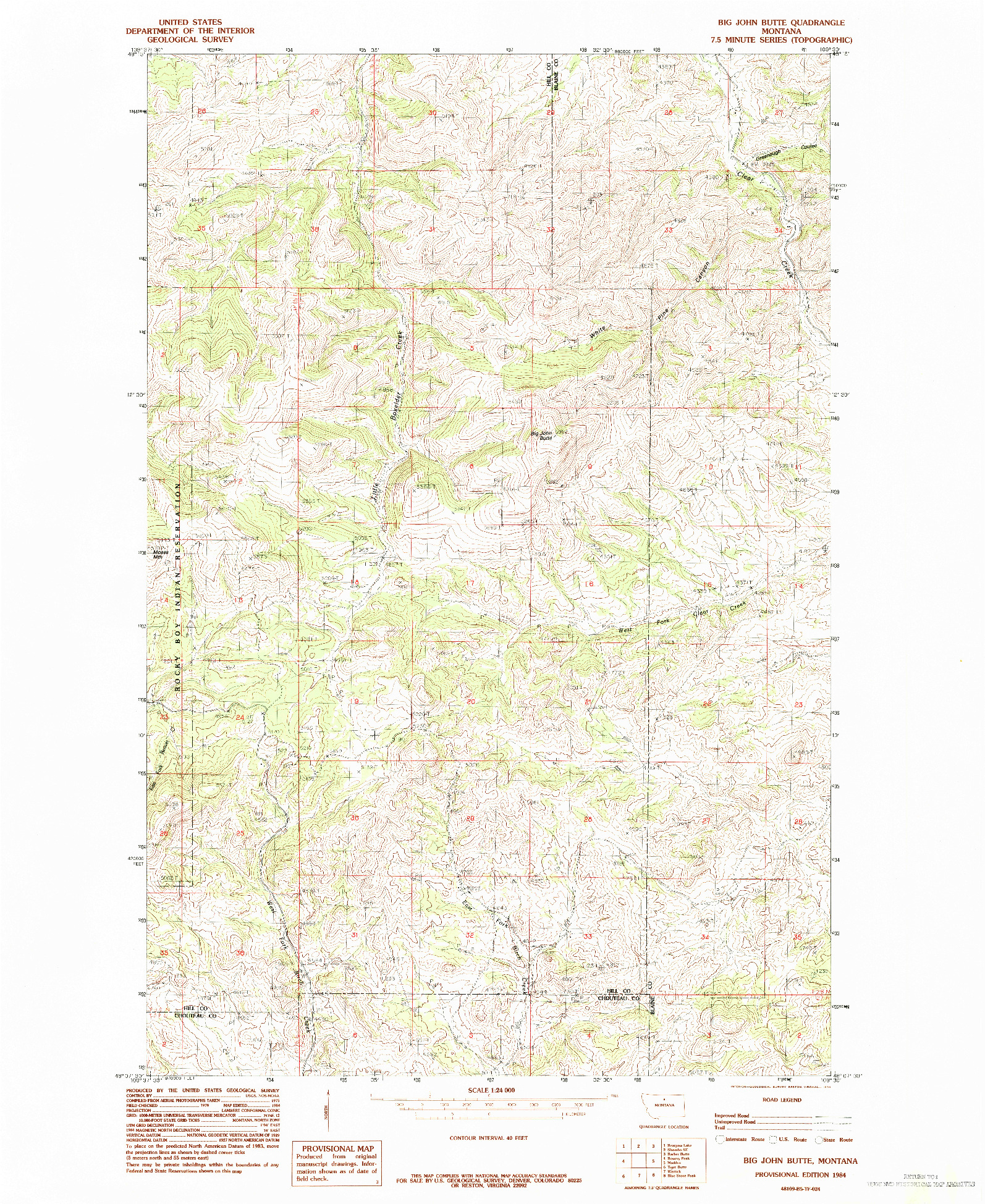 USGS 1:24000-SCALE QUADRANGLE FOR BIG JOHN BUTTE, MT 1984