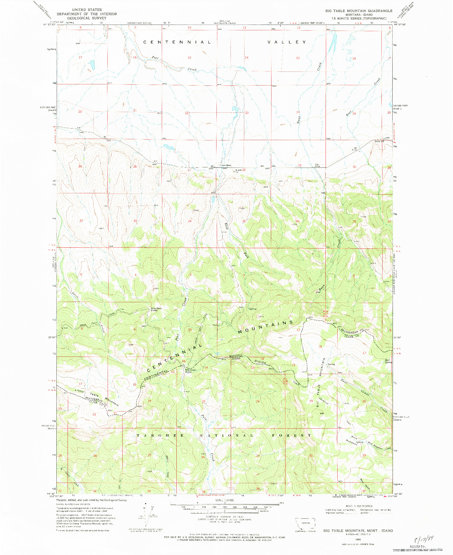 USGS 1:24000-SCALE QUADRANGLE FOR BIG TABLE MOUNTAIN, MT 1968