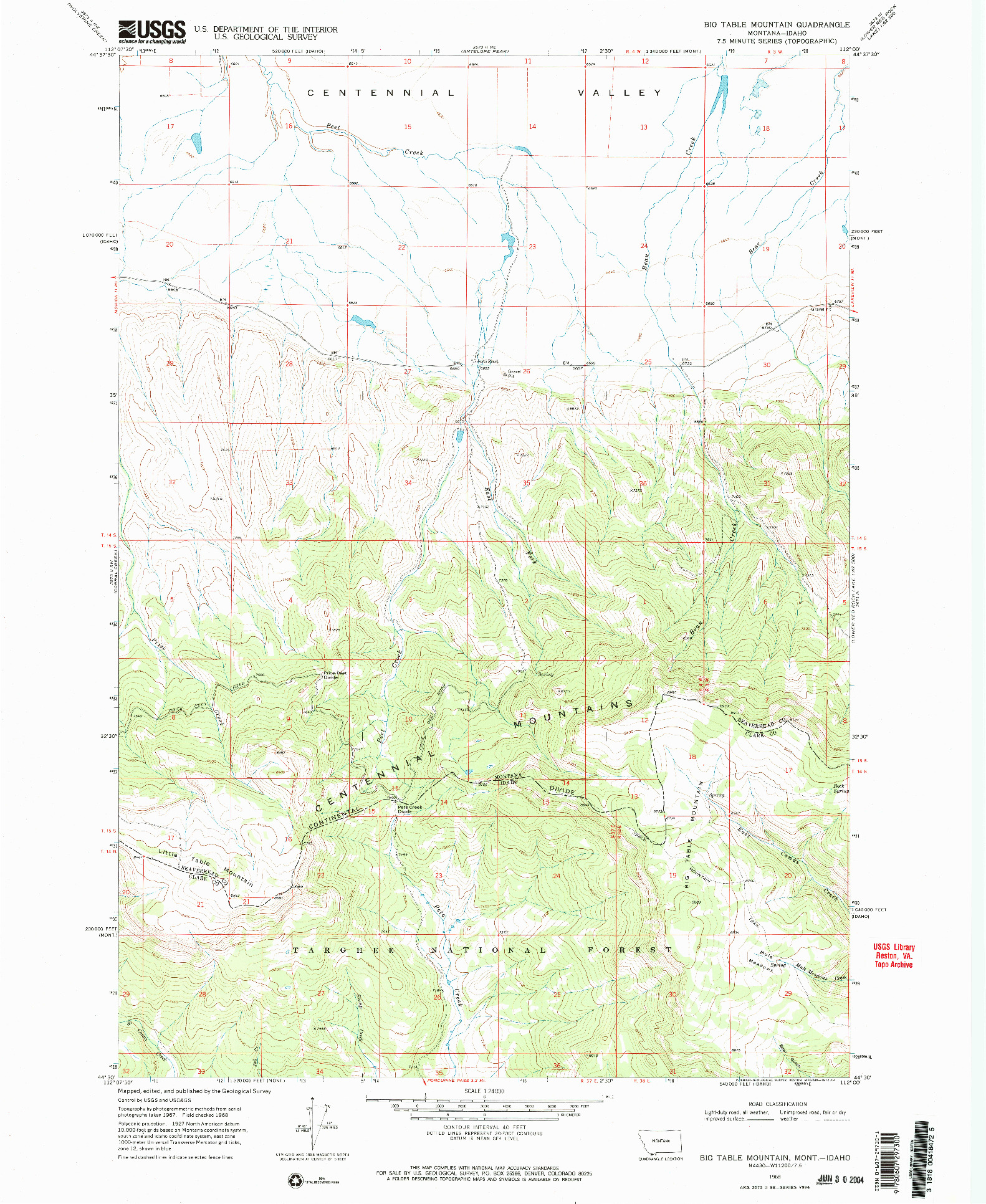 USGS 1:24000-SCALE QUADRANGLE FOR BIG TABLE MOUNTAIN, MT 1968