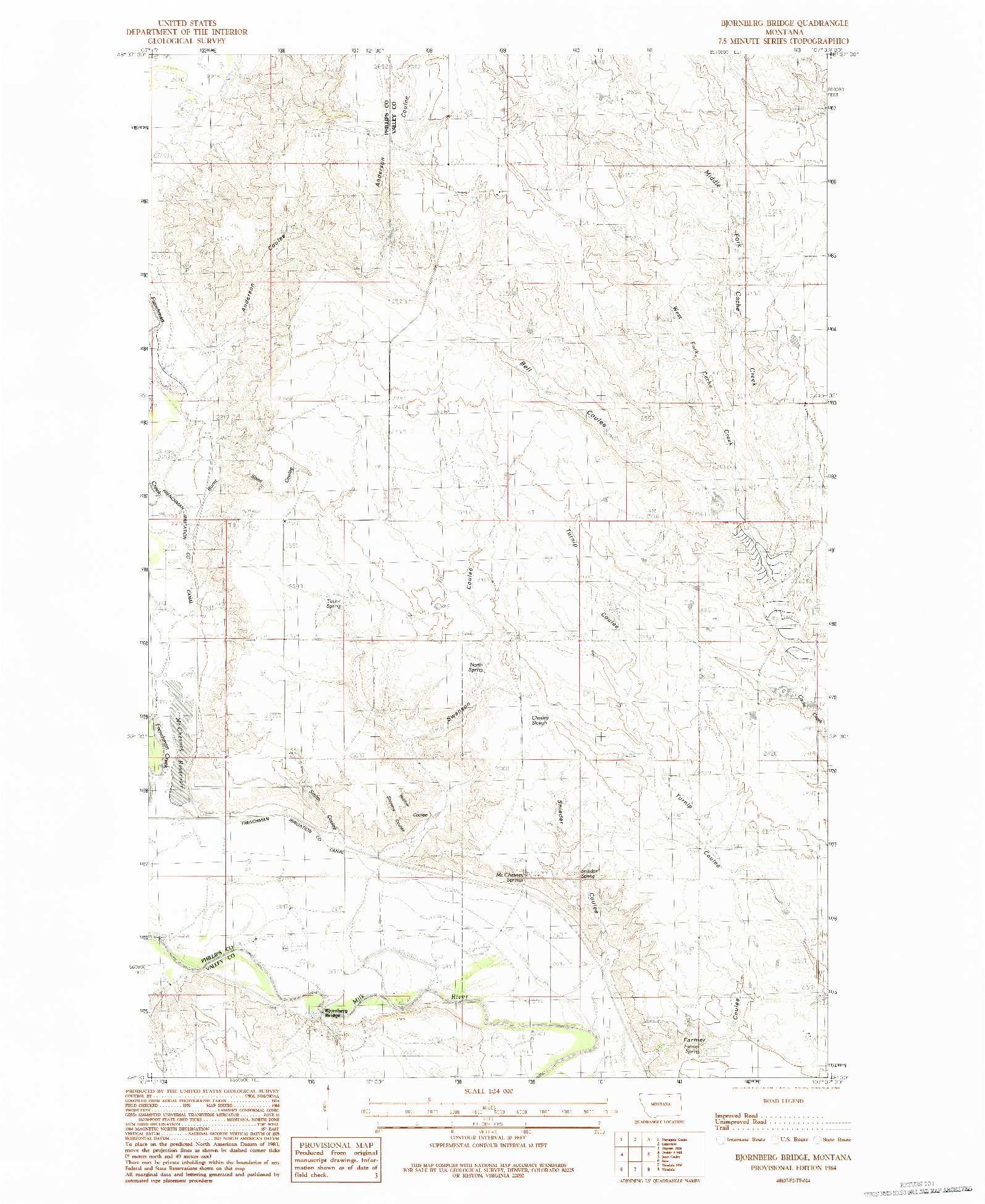 USGS 1:24000-SCALE QUADRANGLE FOR BJORNBERG BRIDGE, MT 1984