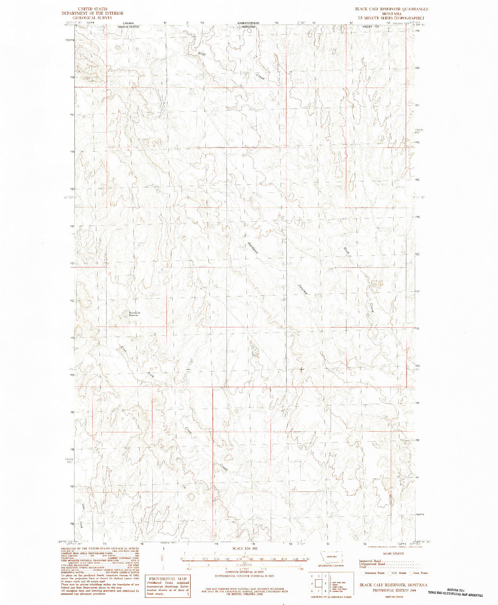 USGS 1:24000-SCALE QUADRANGLE FOR BLACK CALF RESERVOIR, MT 1984