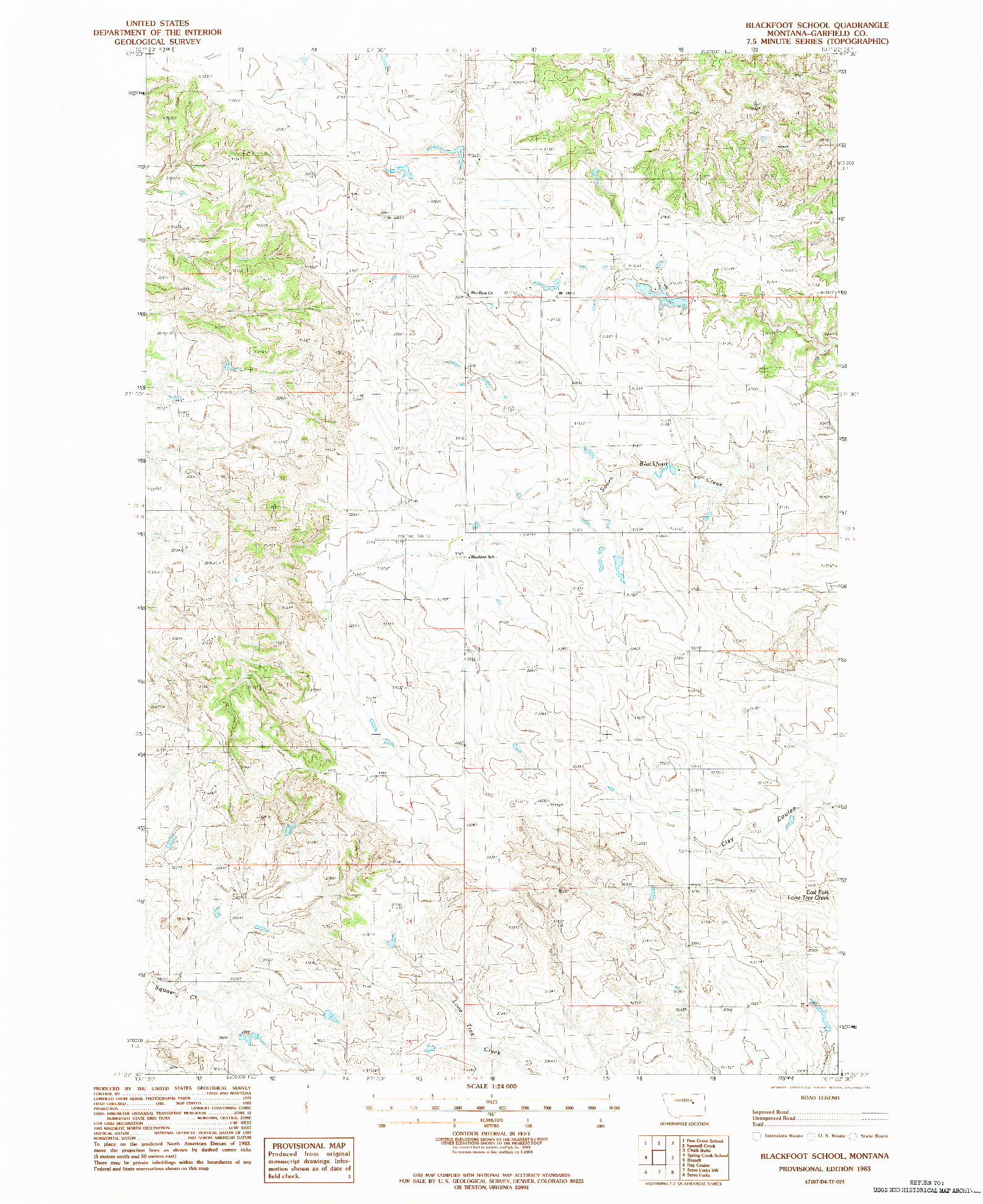 USGS 1:24000-SCALE QUADRANGLE FOR BLACKFOOT SCHOOL, MT 1983