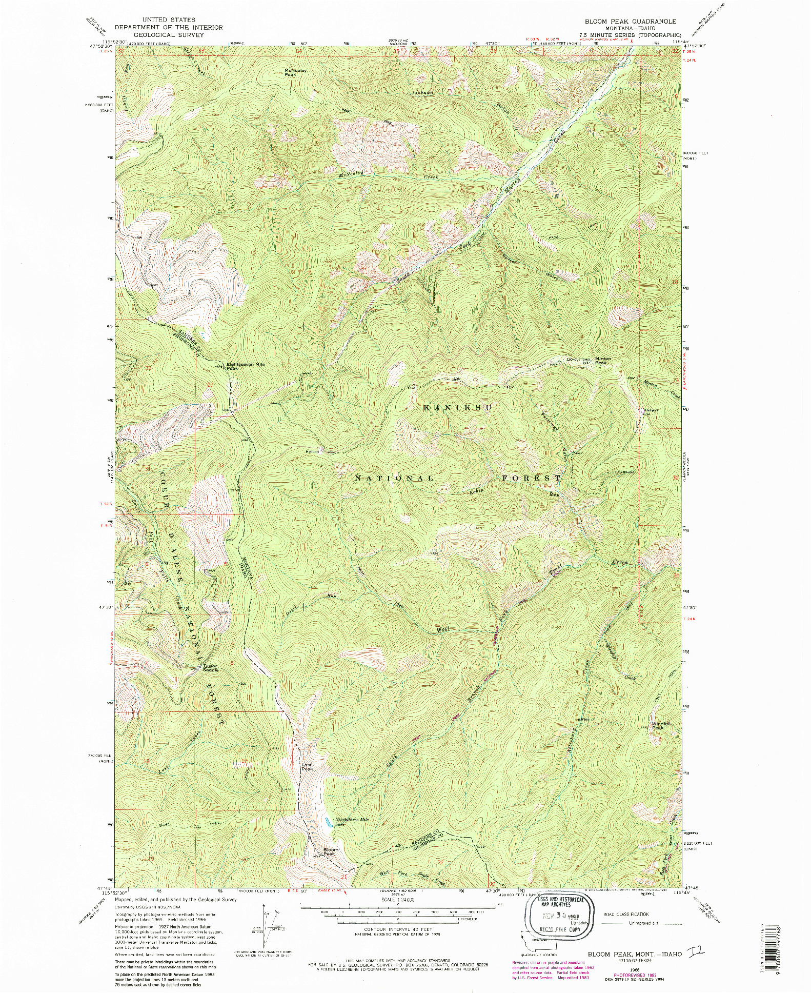 USGS 1:24000-SCALE QUADRANGLE FOR BLOOM PEAK, MT 1966