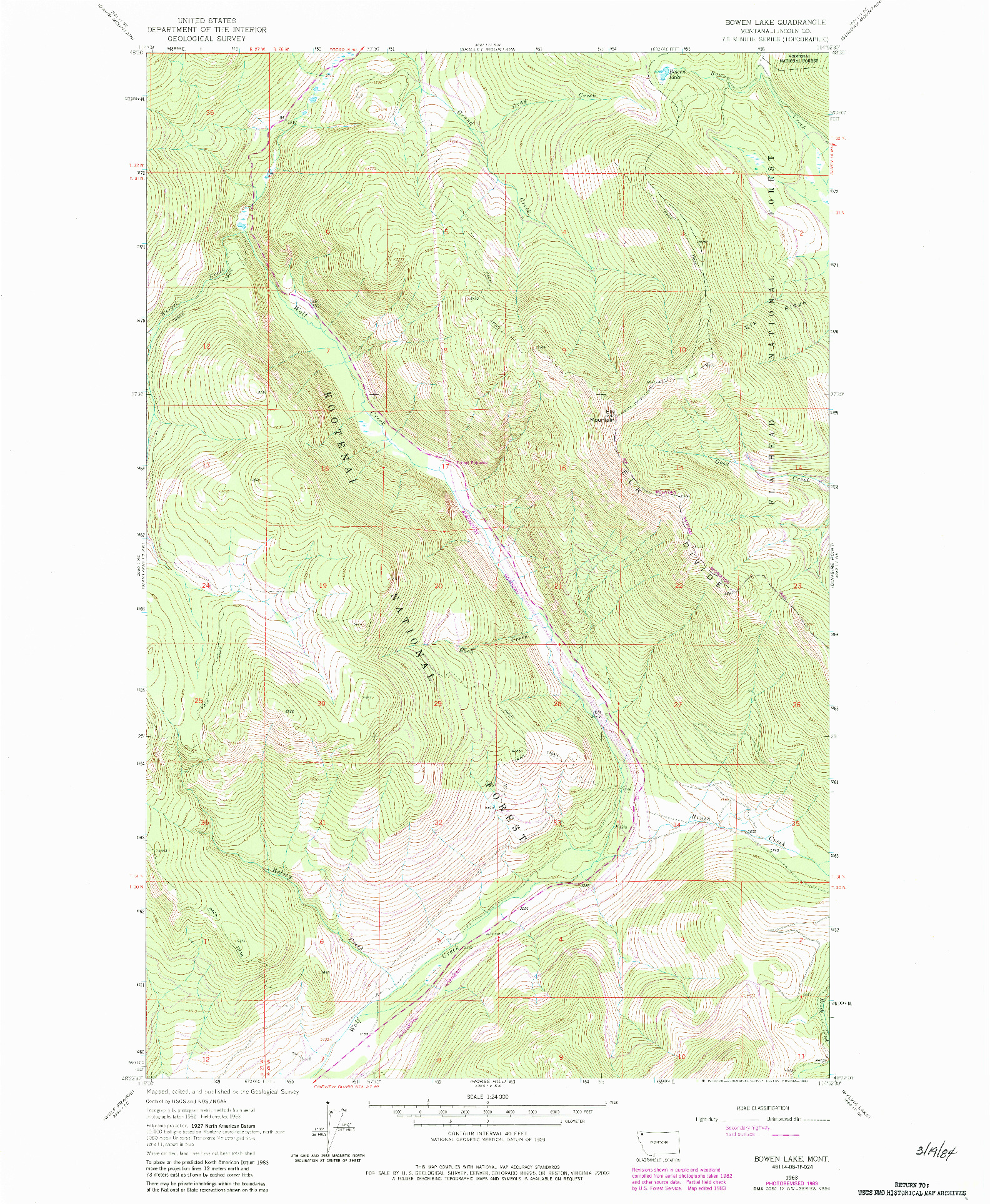 USGS 1:24000-SCALE QUADRANGLE FOR BOWEN LAKE, MT 1963