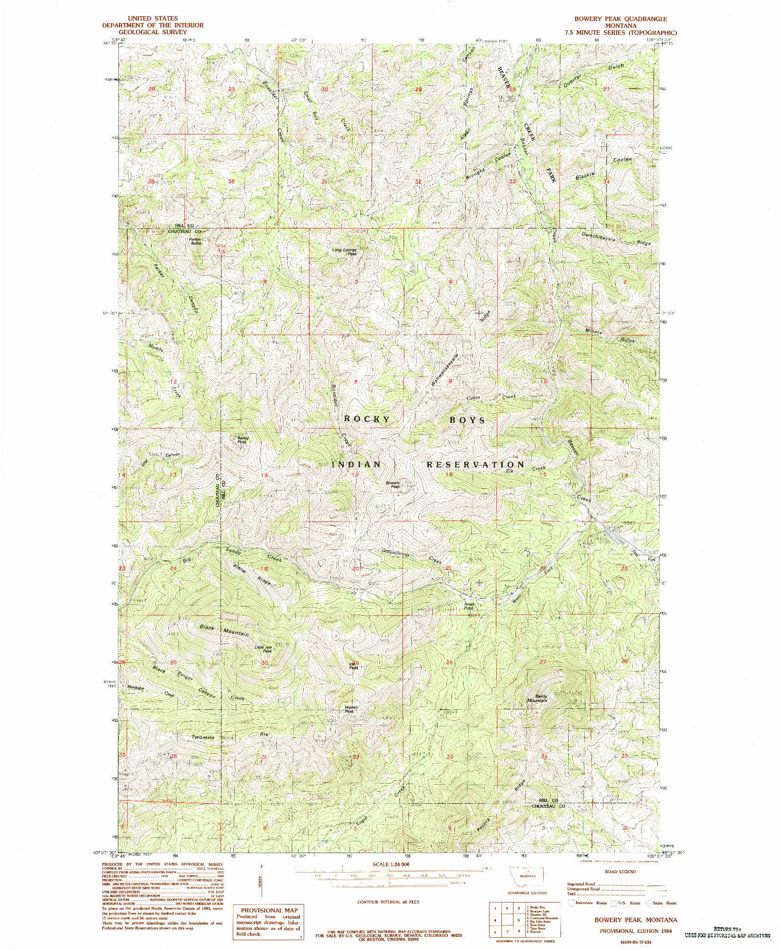 USGS 1:24000-SCALE QUADRANGLE FOR BOWERY PEAK, MT 1984