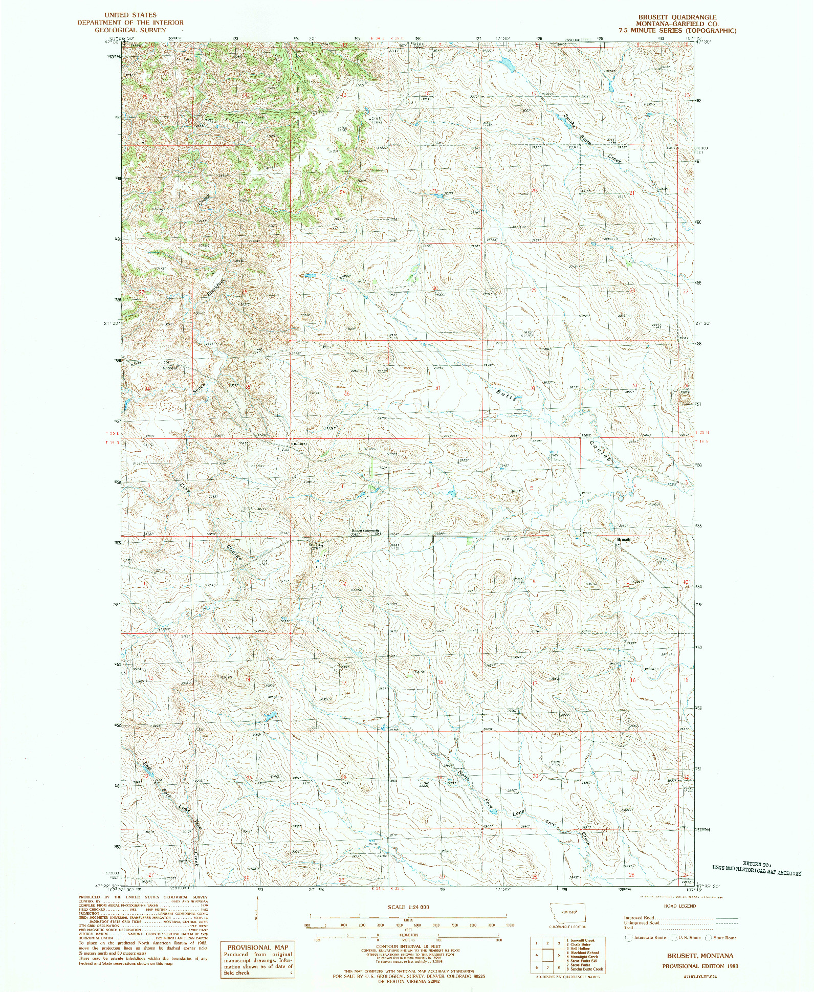 USGS 1:24000-SCALE QUADRANGLE FOR BRUSETT, MT 1983