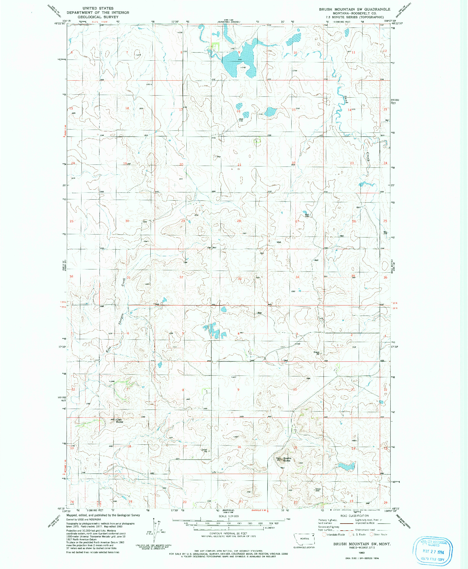 USGS 1:24000-SCALE QUADRANGLE FOR BRUSH MOUNTAIN SW, MT 1983