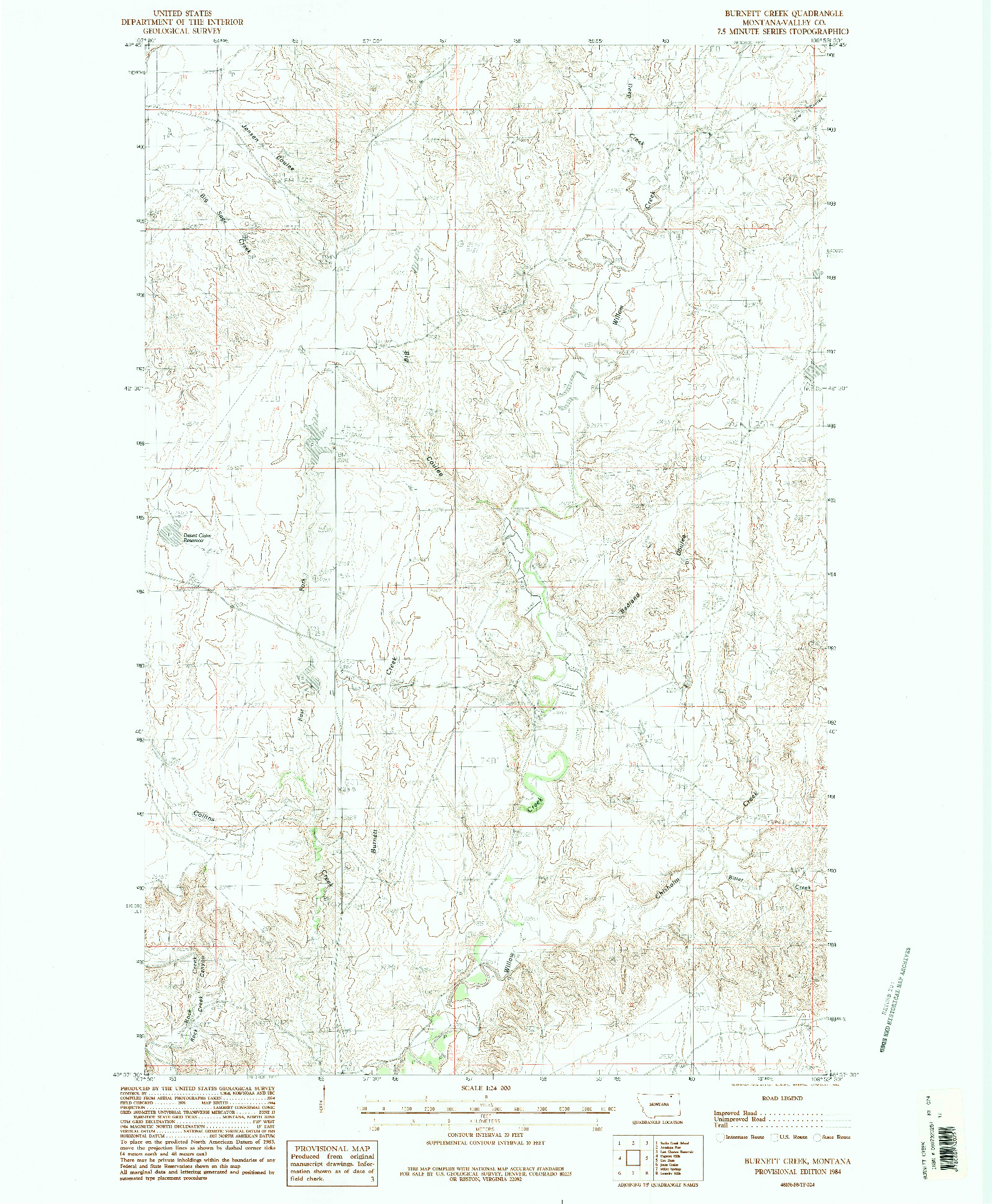 USGS 1:24000-SCALE QUADRANGLE FOR BURNETT CREEK, MT 1984