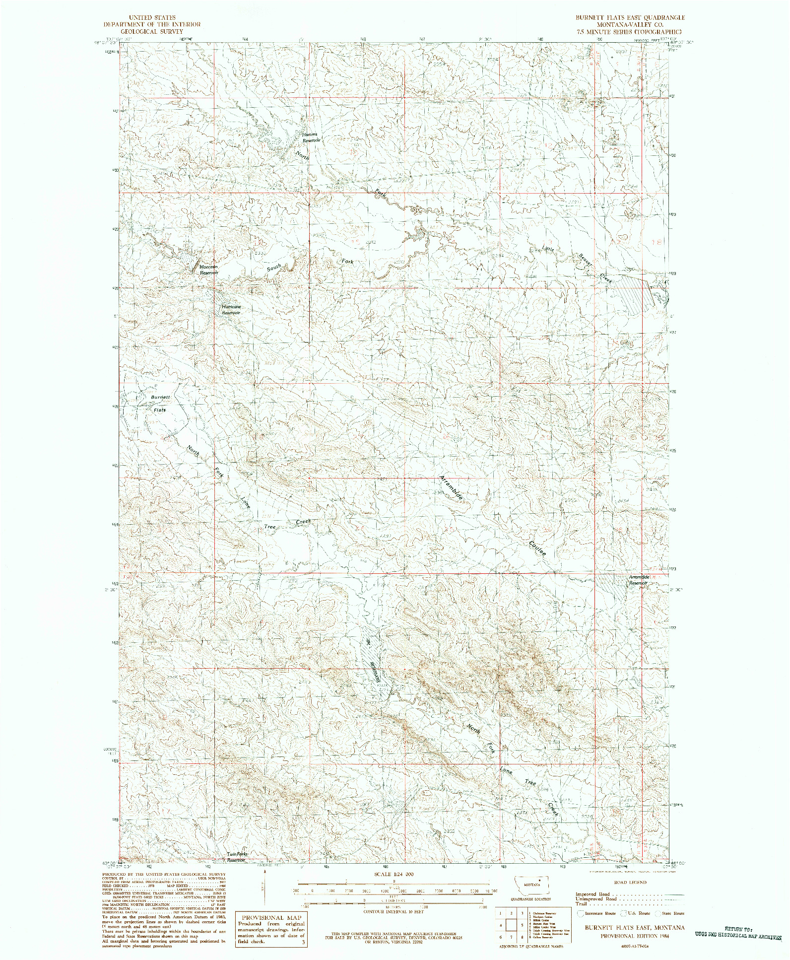 USGS 1:24000-SCALE QUADRANGLE FOR BURNETT FLATS EAST, MT 1984