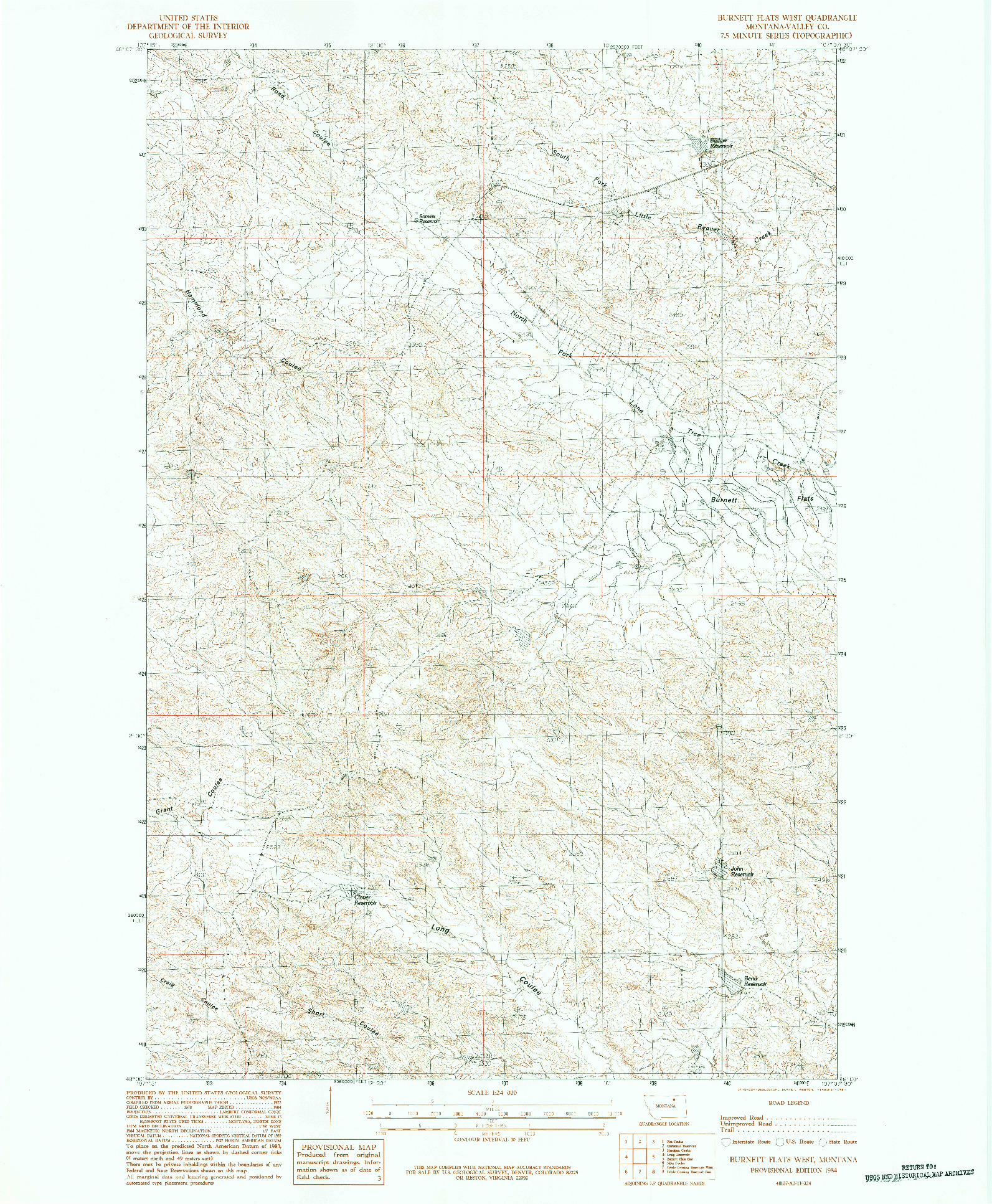 USGS 1:24000-SCALE QUADRANGLE FOR BURNETT FLATS WEST, MT 1984
