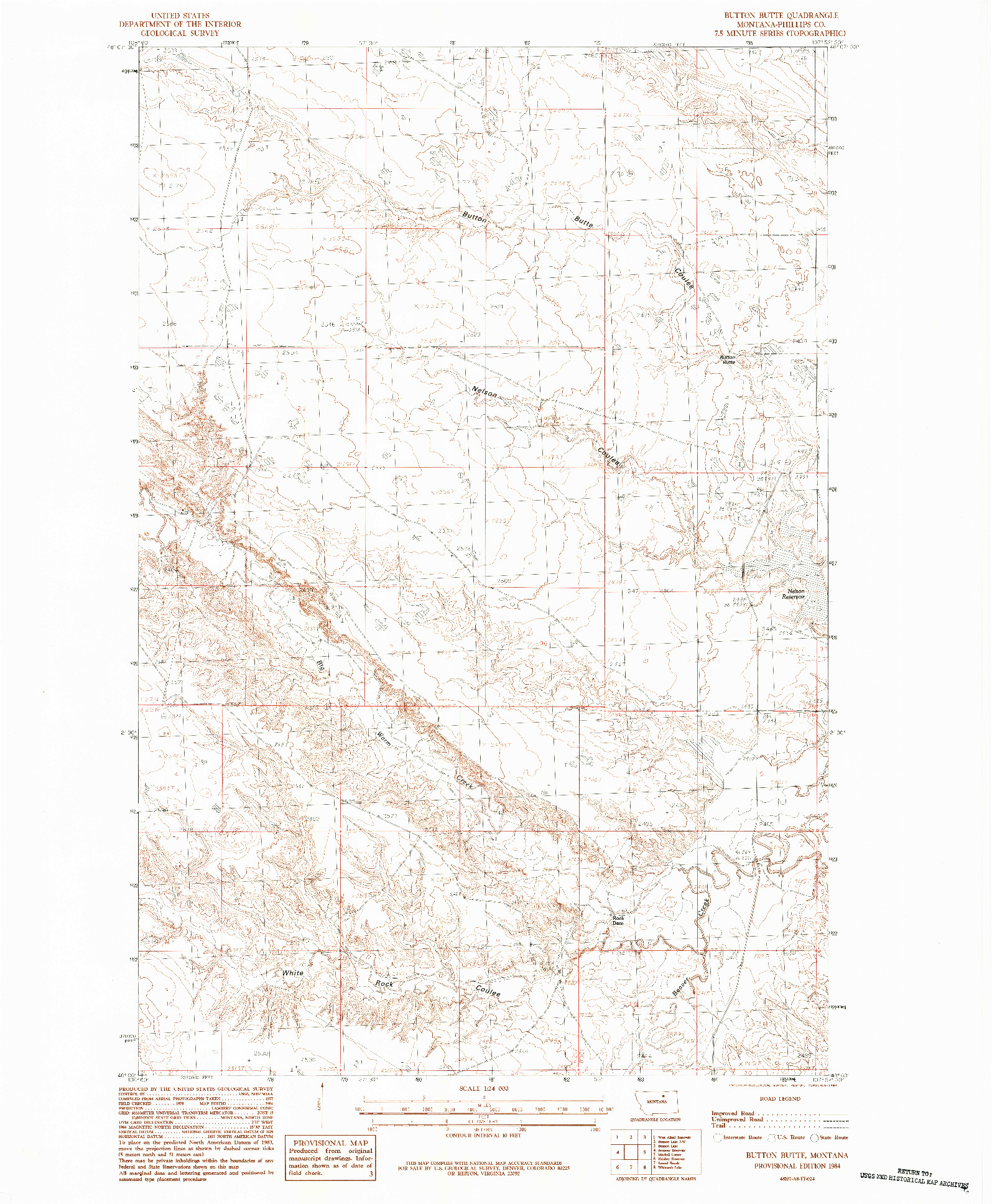 USGS 1:24000-SCALE QUADRANGLE FOR BUTTON BUTTE, MT 1984