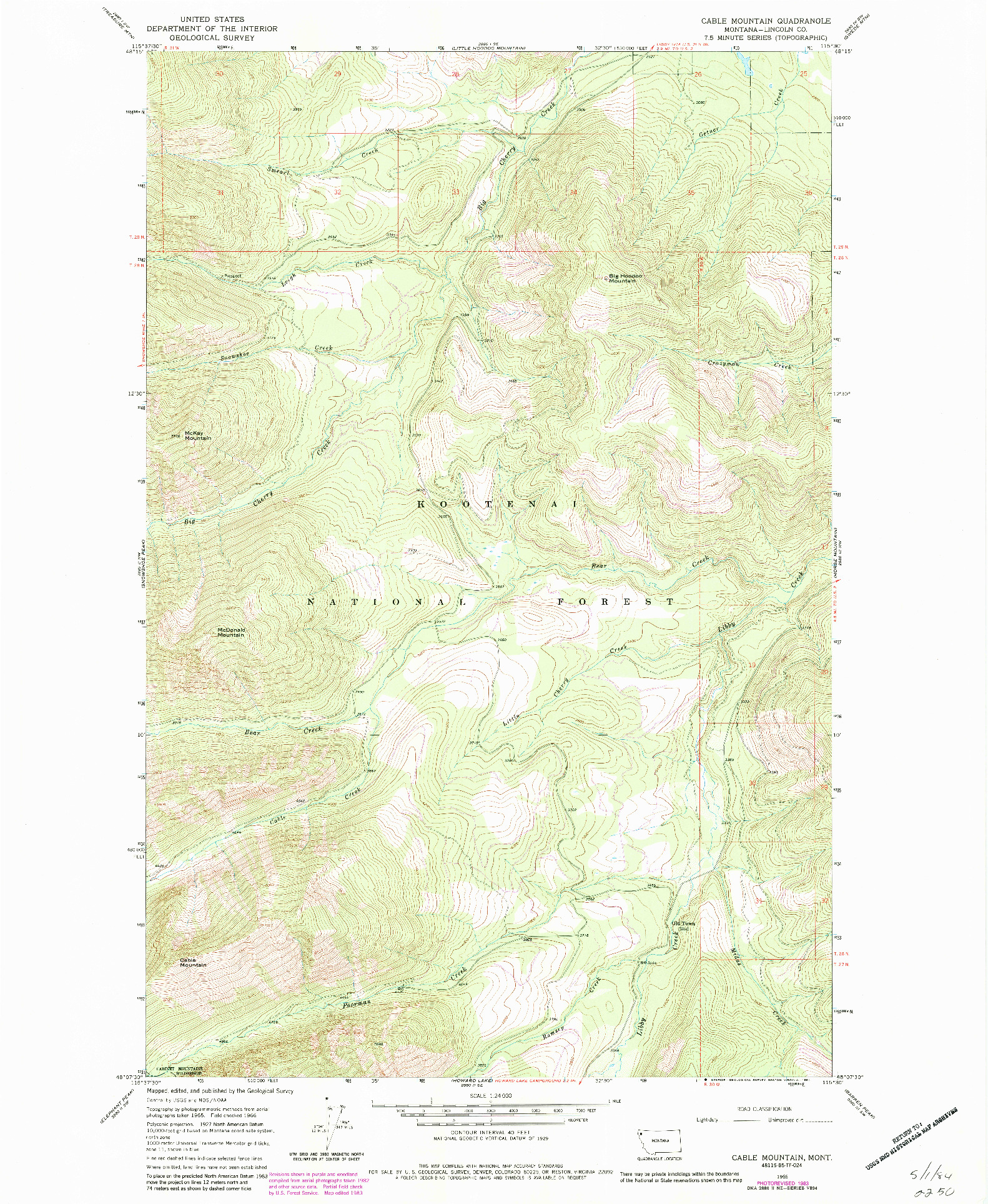 USGS 1:24000-SCALE QUADRANGLE FOR CABLE MOUNTAIN, MT 1966