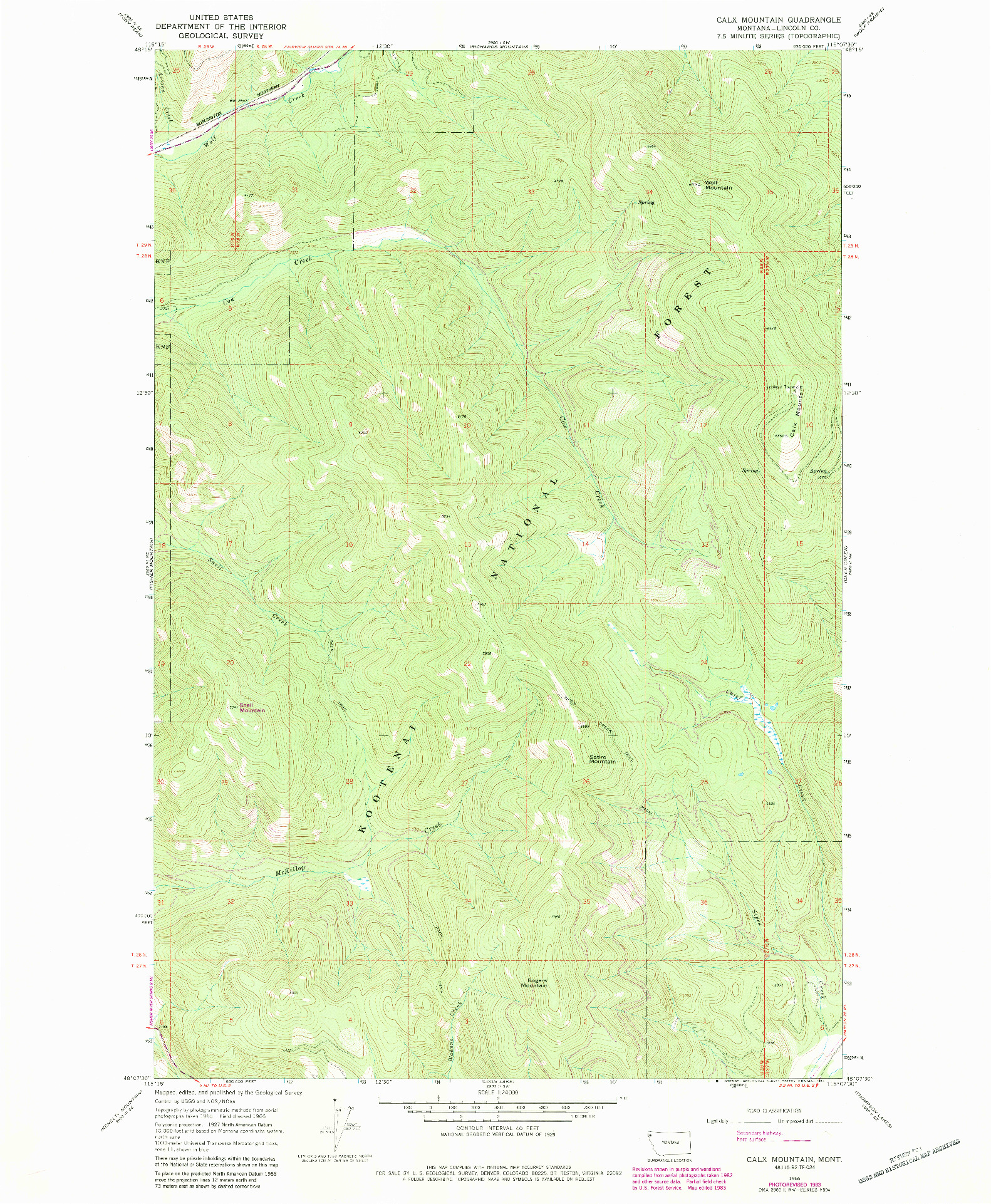 USGS 1:24000-SCALE QUADRANGLE FOR CALX MOUNTAIN, MT 1966