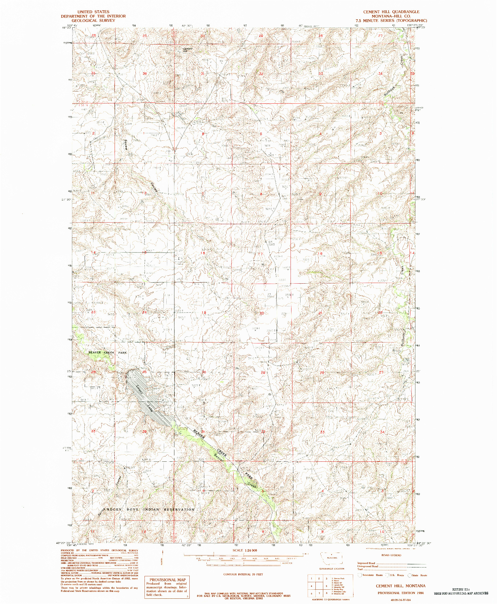 USGS 1:24000-SCALE QUADRANGLE FOR CEMENT HILL, MT 1984