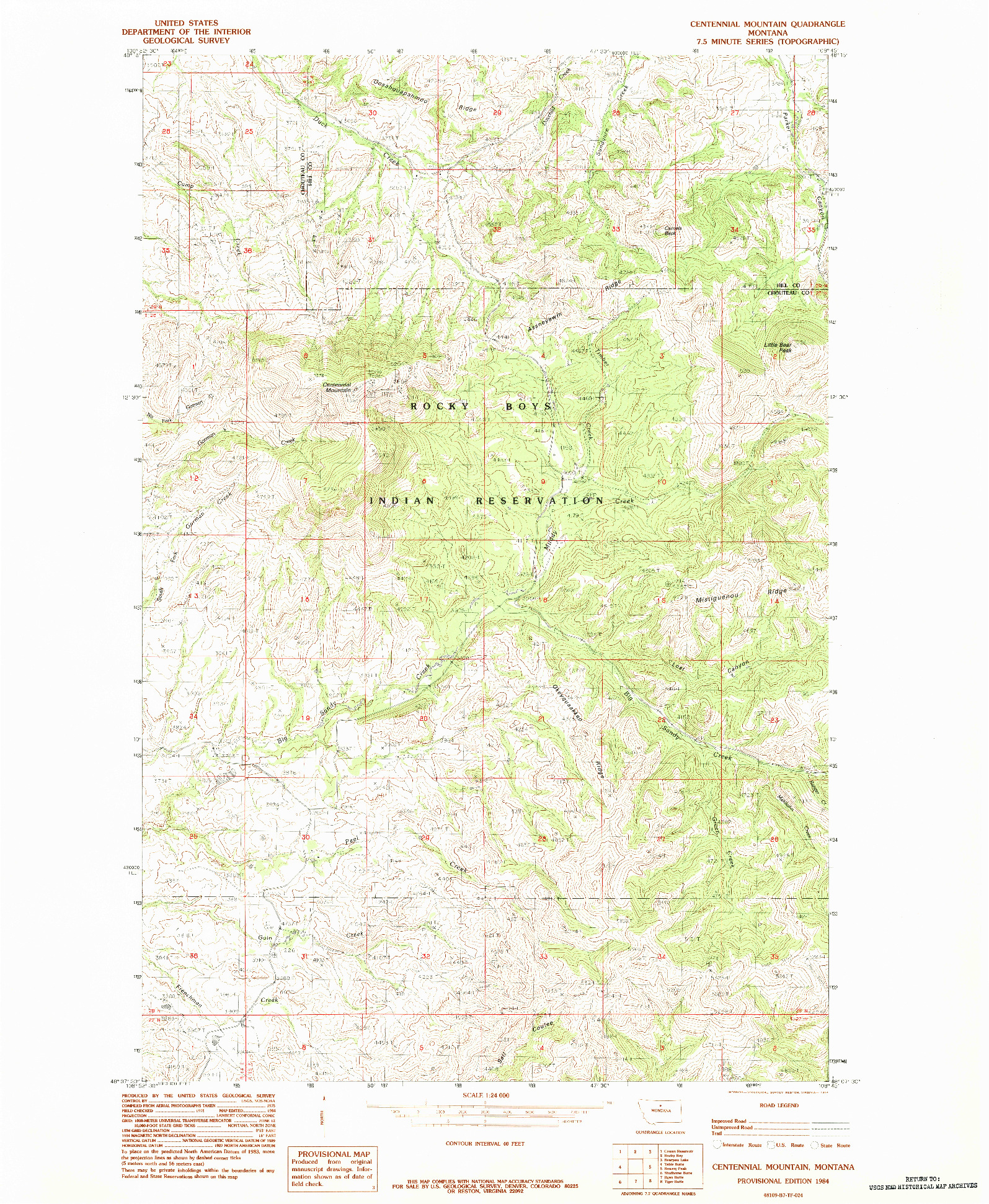 USGS 1:24000-SCALE QUADRANGLE FOR CENTENNIAL MOUNTAIN, MT 1984