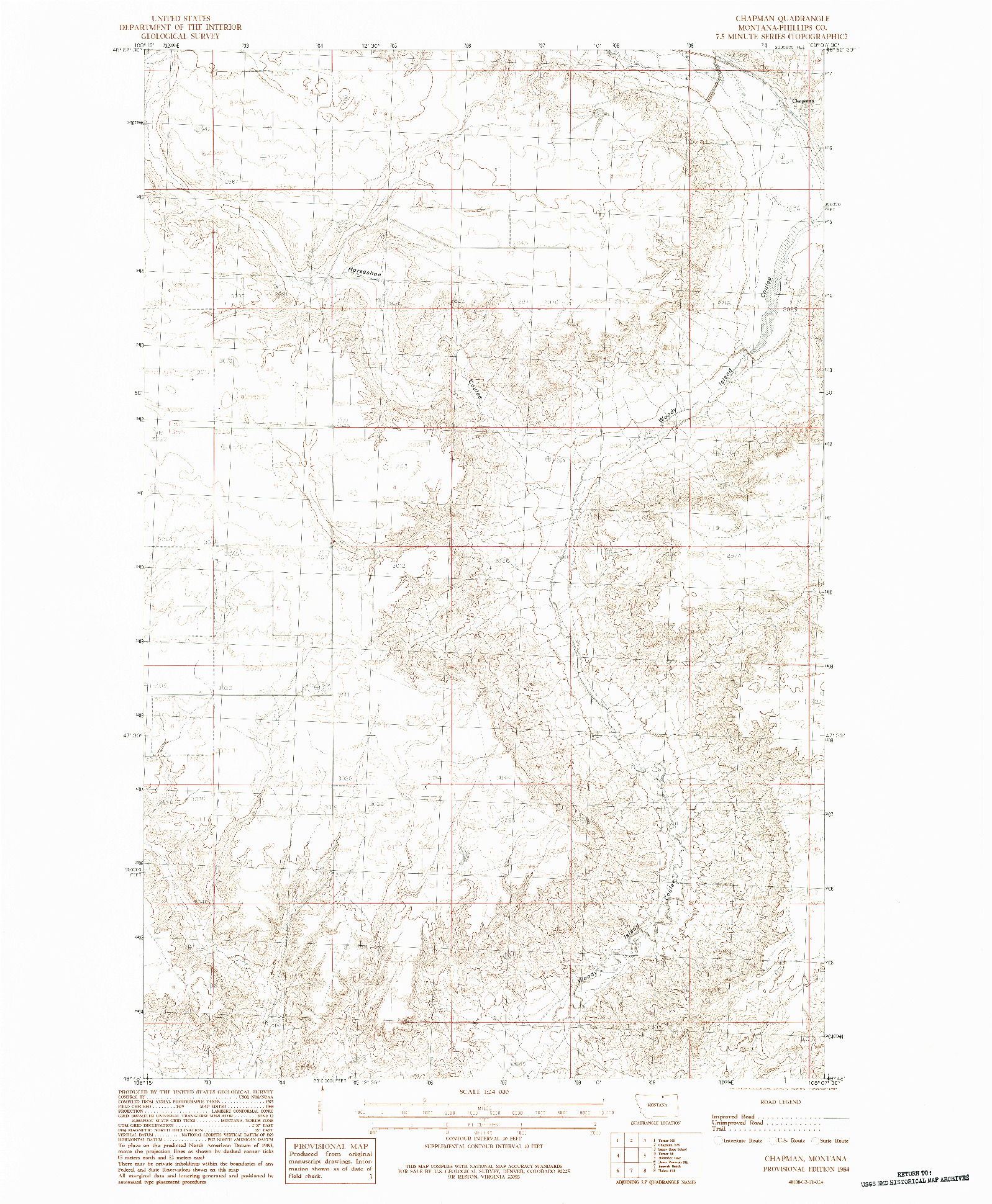 USGS 1:24000-SCALE QUADRANGLE FOR CHAPMAN, MT 1984