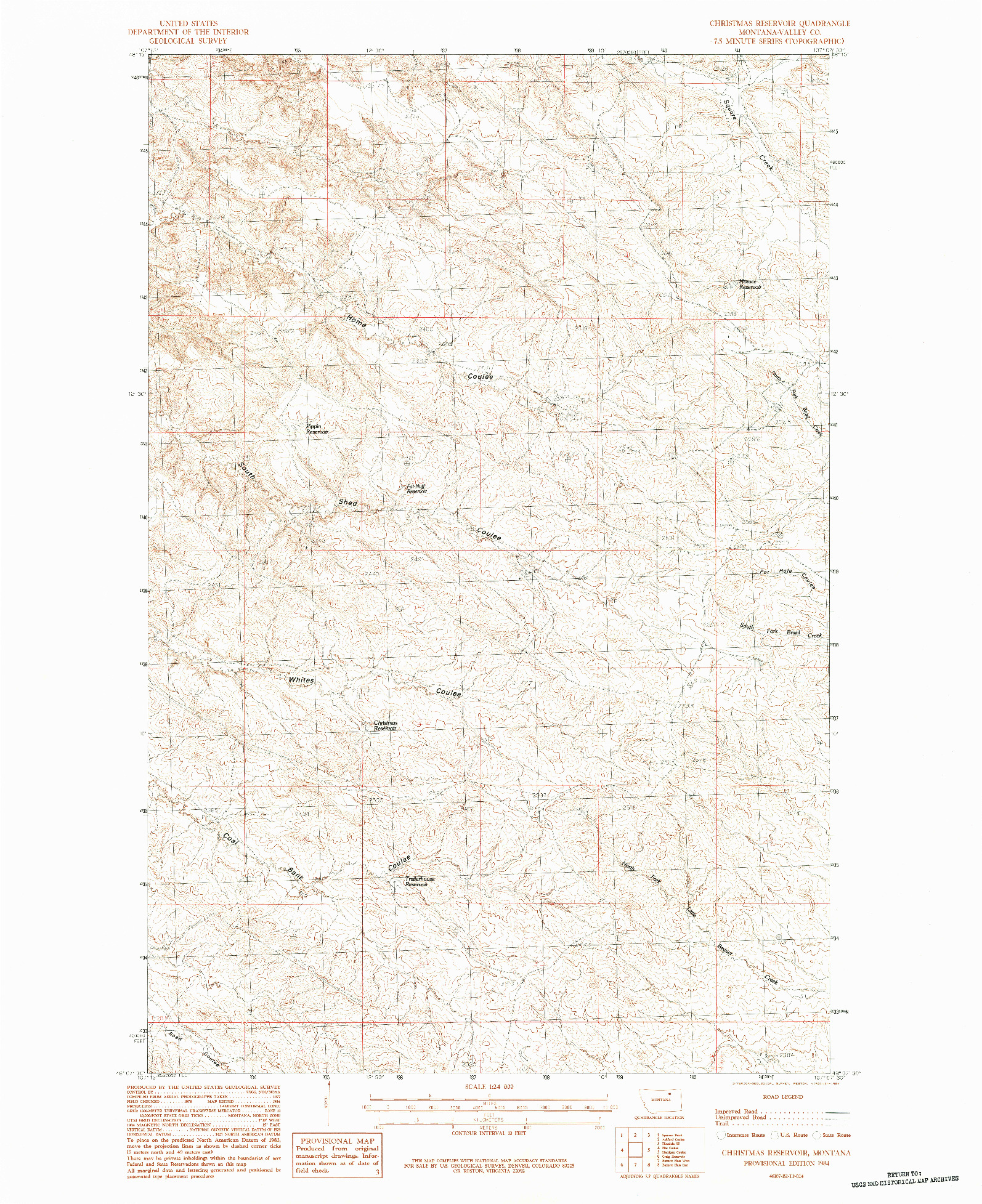 USGS 1:24000-SCALE QUADRANGLE FOR CHRISTMAS RESERVOIR, MT 1984